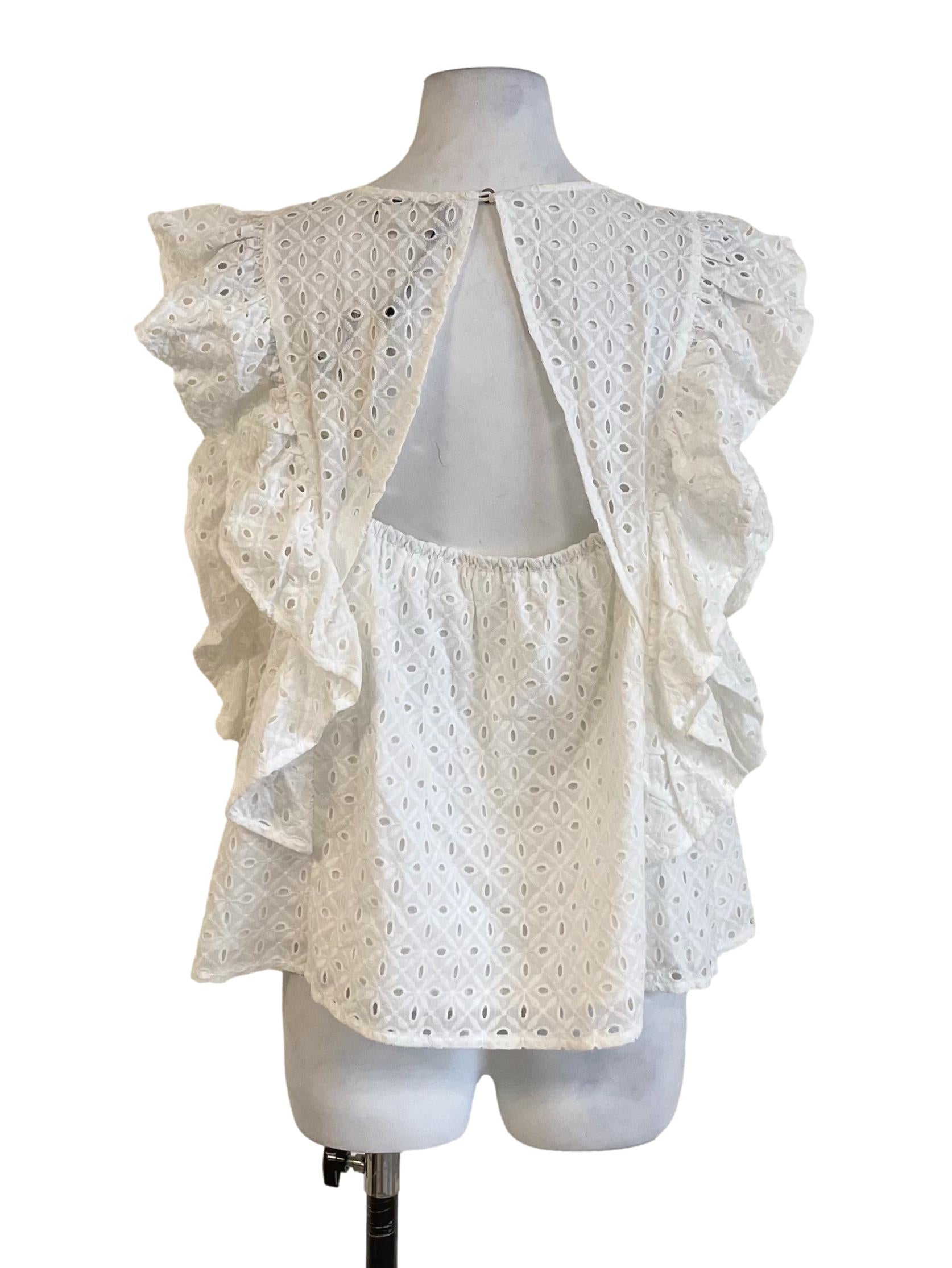 White Hollow Ruffled A-Line Top LB