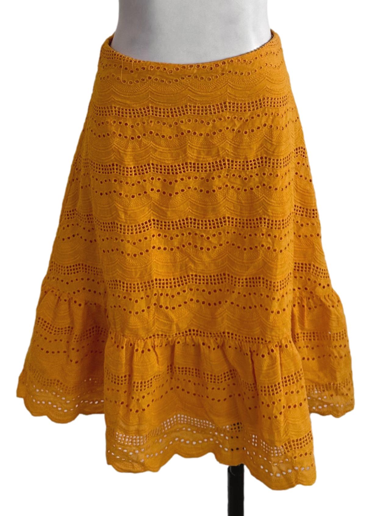 Mustard Yellow Eyelet Embroidery Scallop Skirt