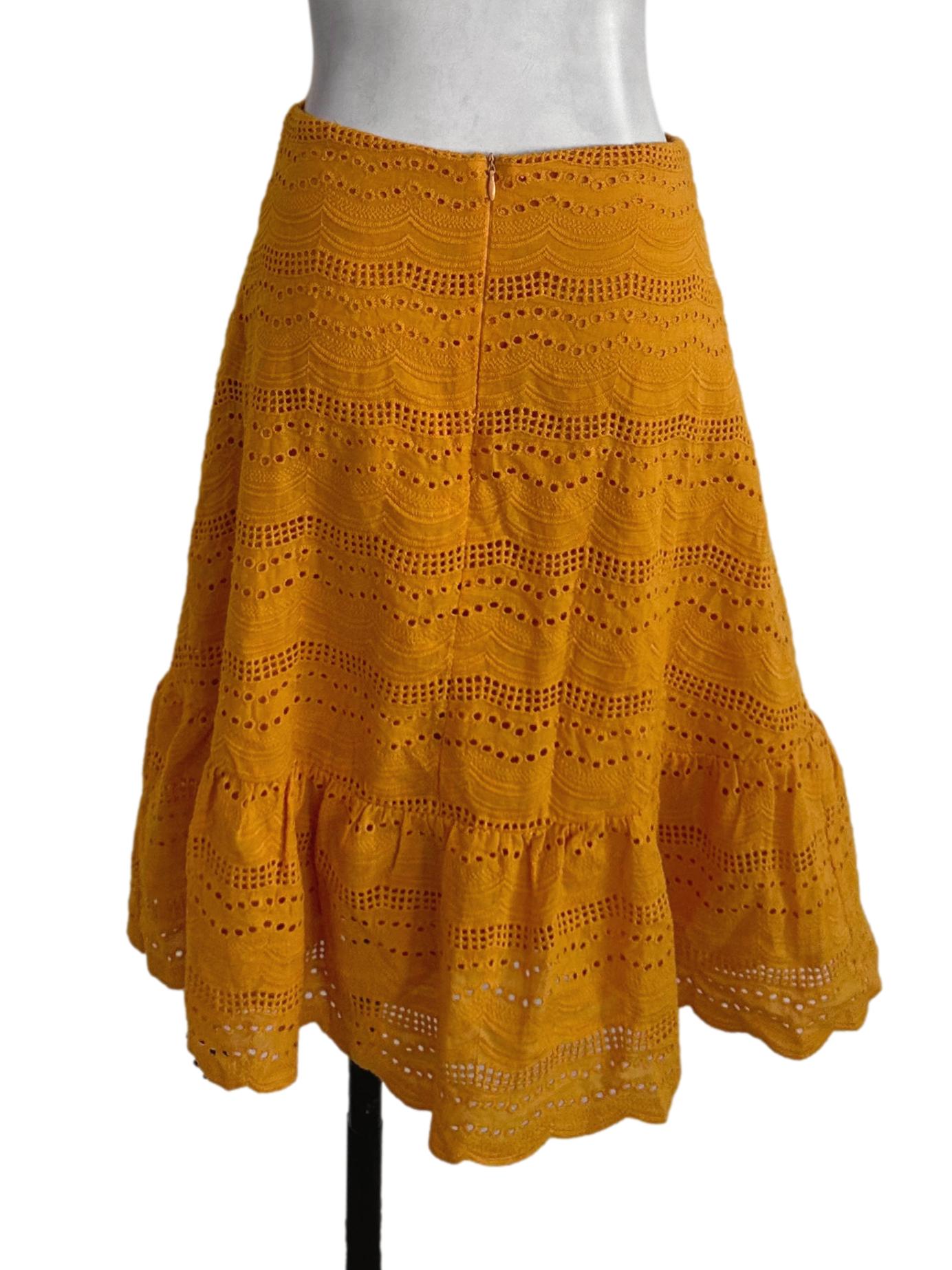 Mustard Yellow Eyelet Embroidery Scallop Skirt