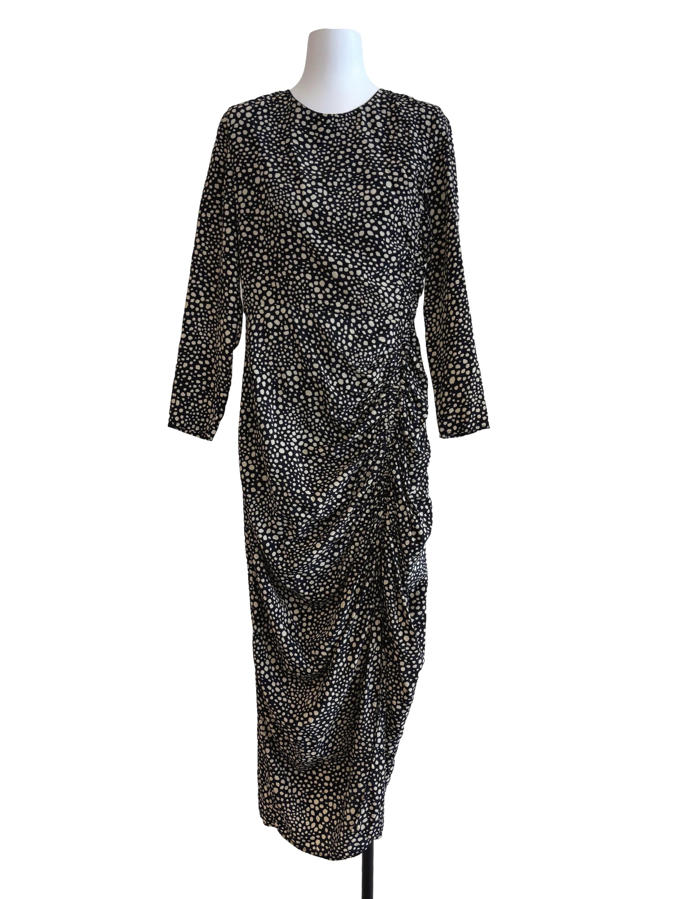 Black And White Patterned Ruched Maxi Dress