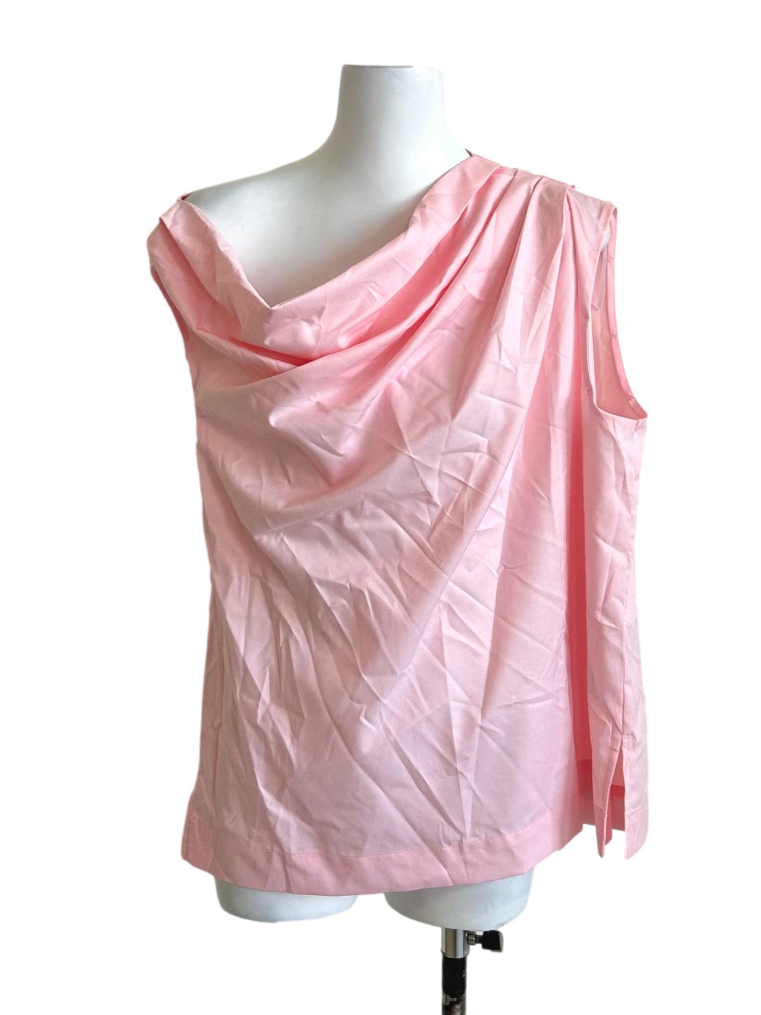 Pink Draped Cowl One-Shoulder Blouse LB