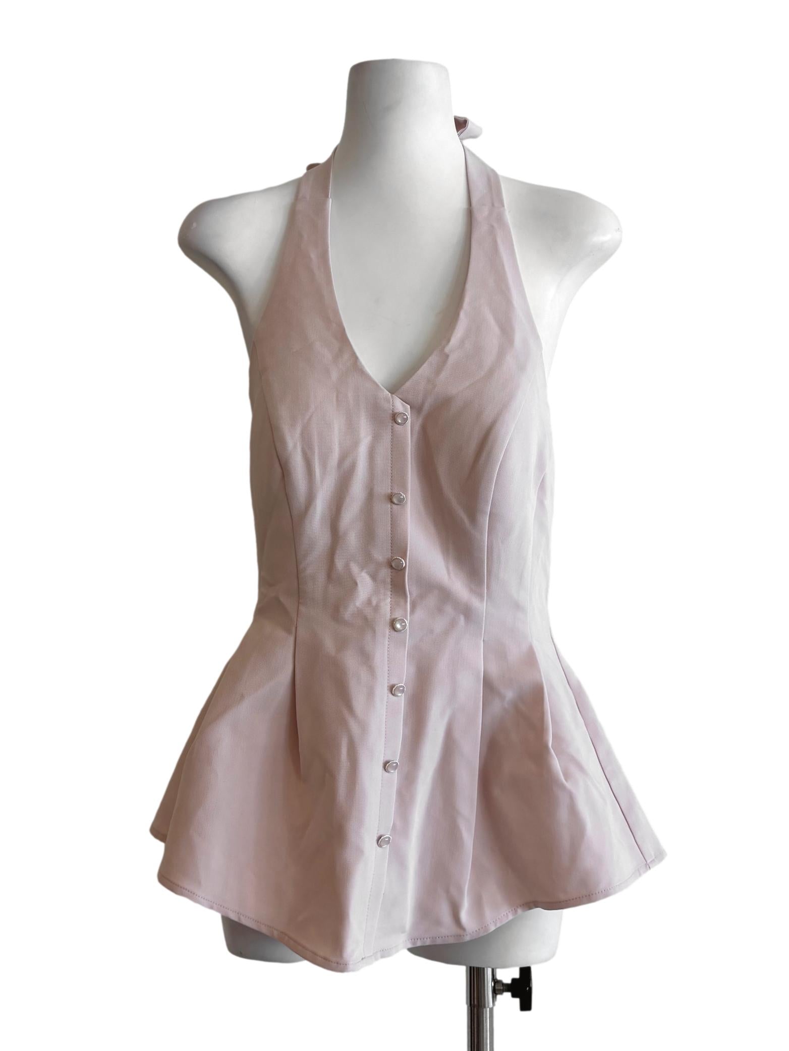 Rose Pink Peplum Halter Top