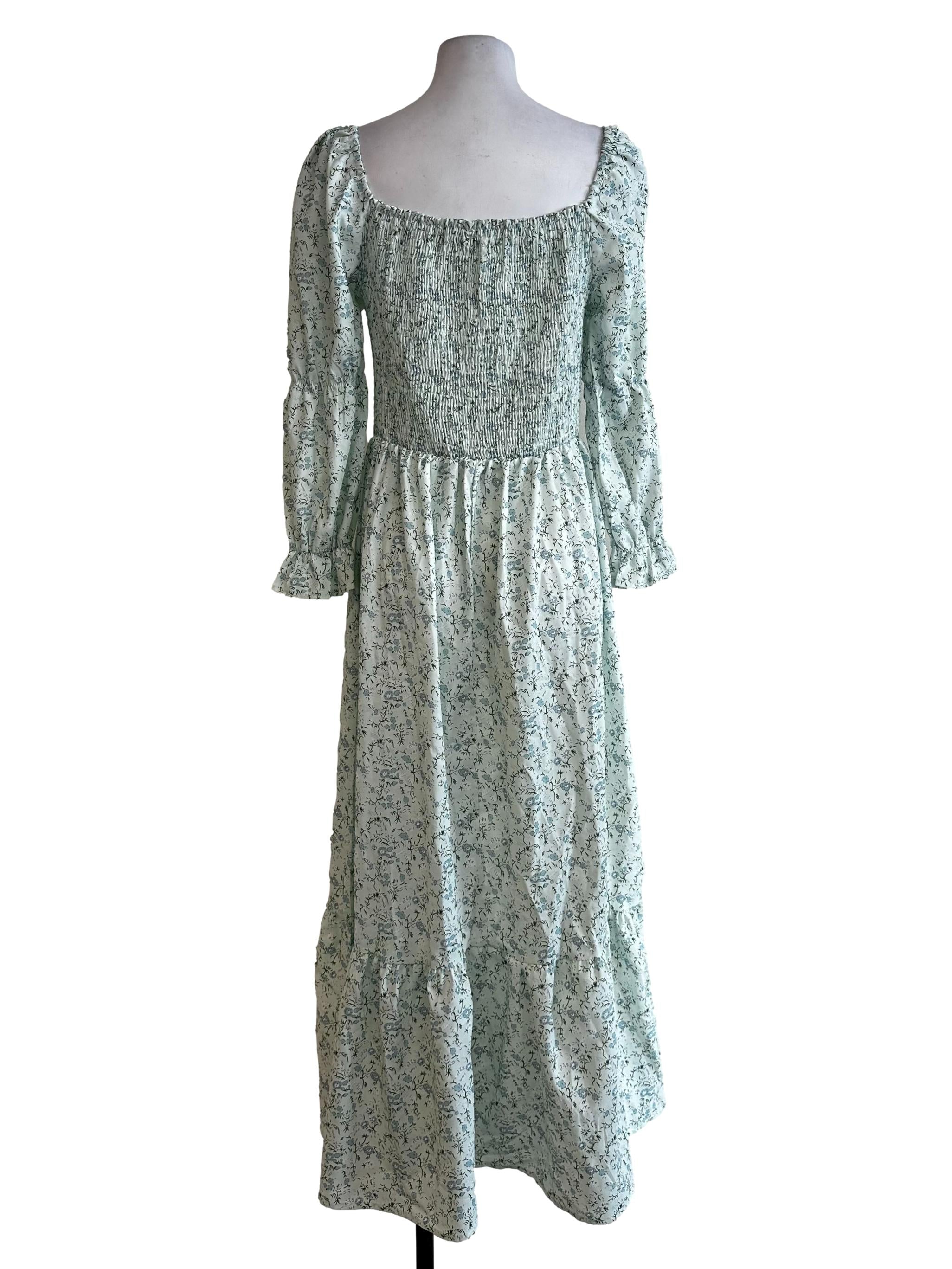 Mint Green Flower Pattern Maxi Dress