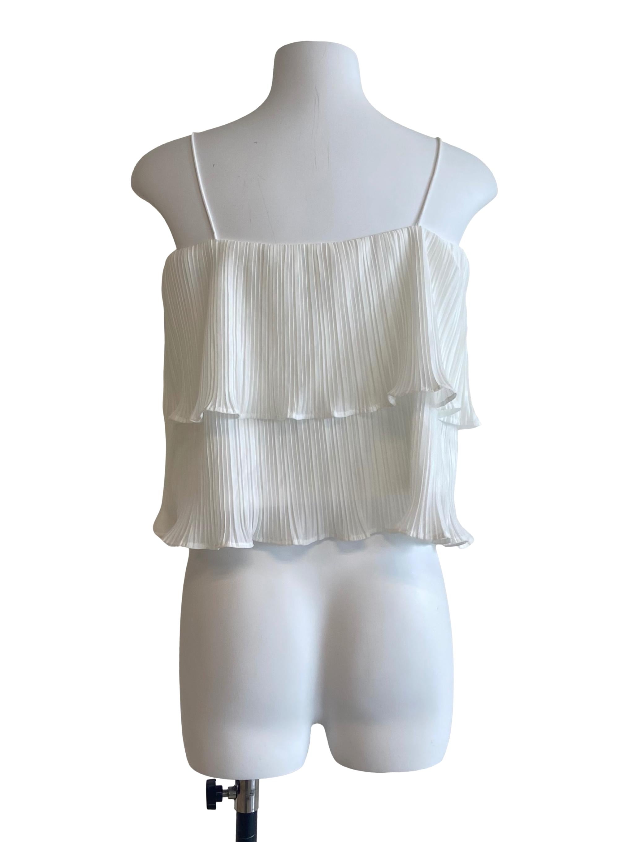 White Spaghetti Strap Accordion Blouse