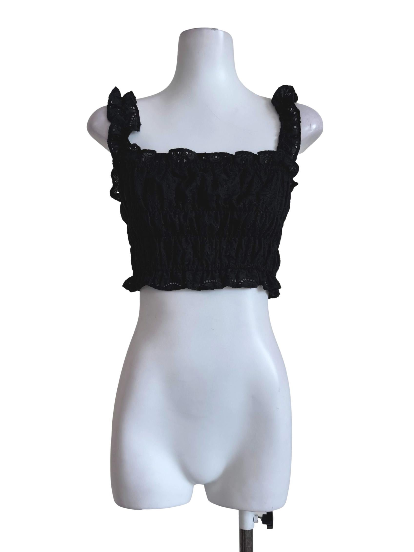 Carbon Black Embroidery Crop Top