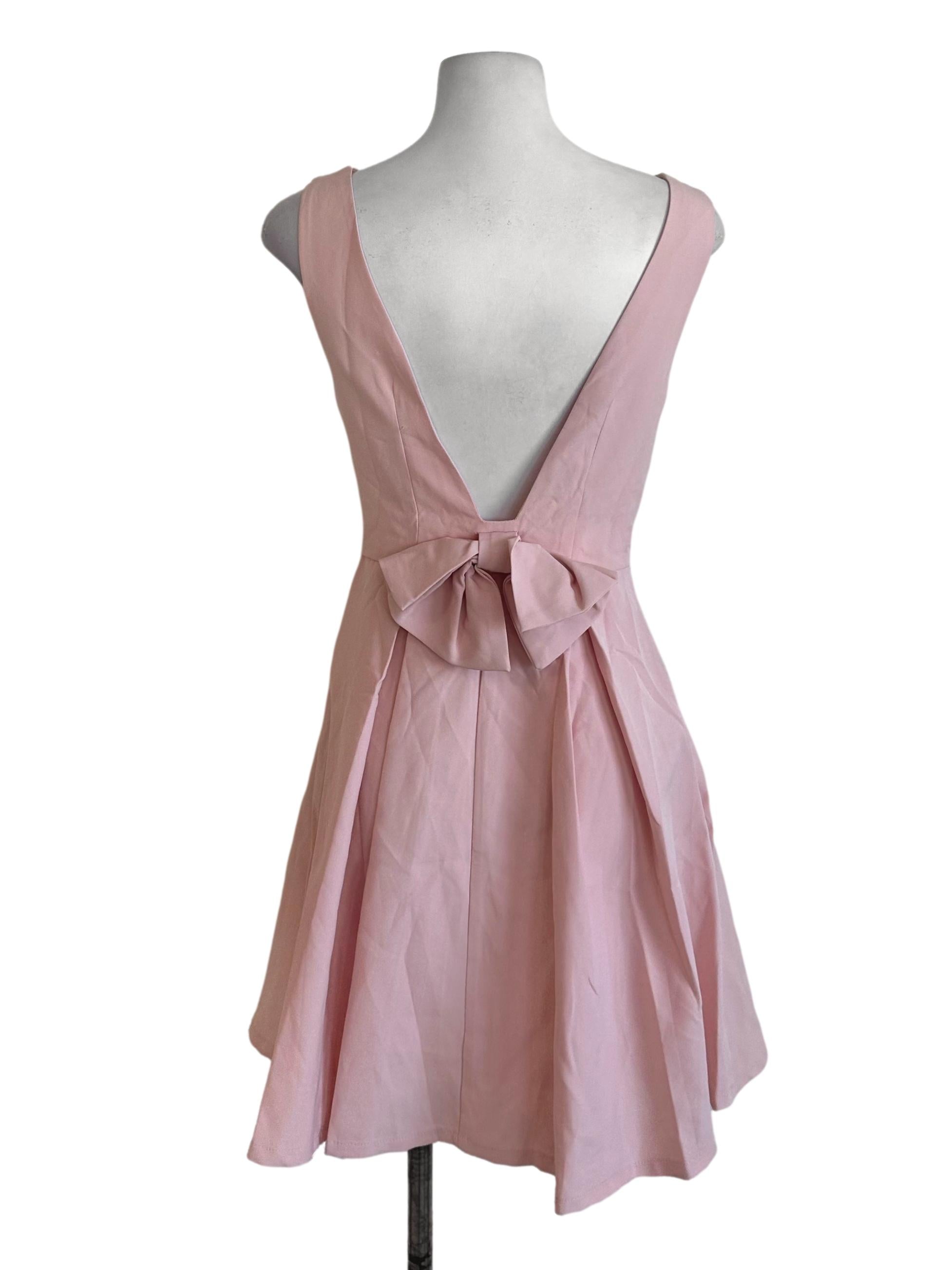 Light Pink Box Pleated Ribbon Dress