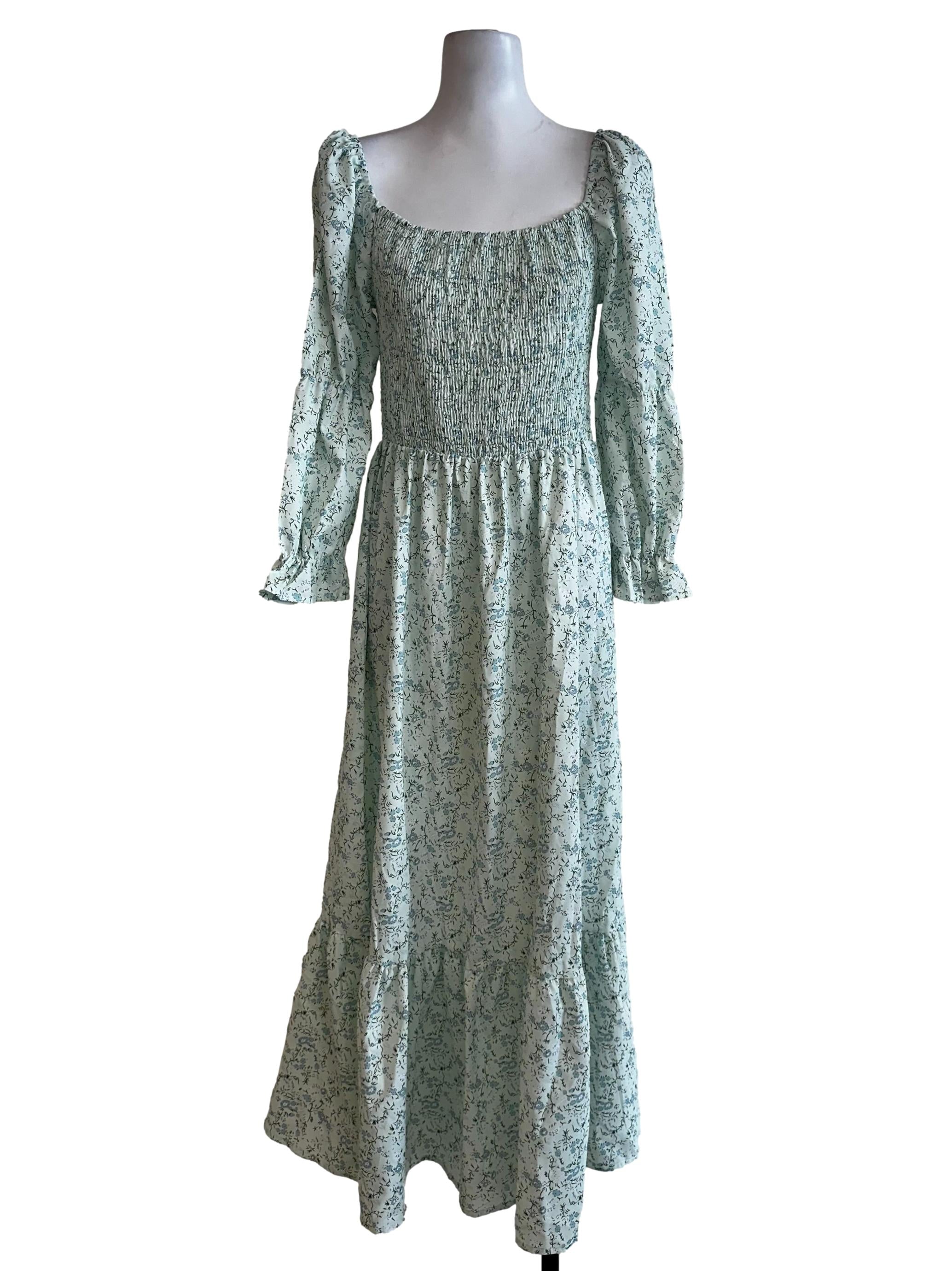 Mint Green Flower Pattern Maxi Dress