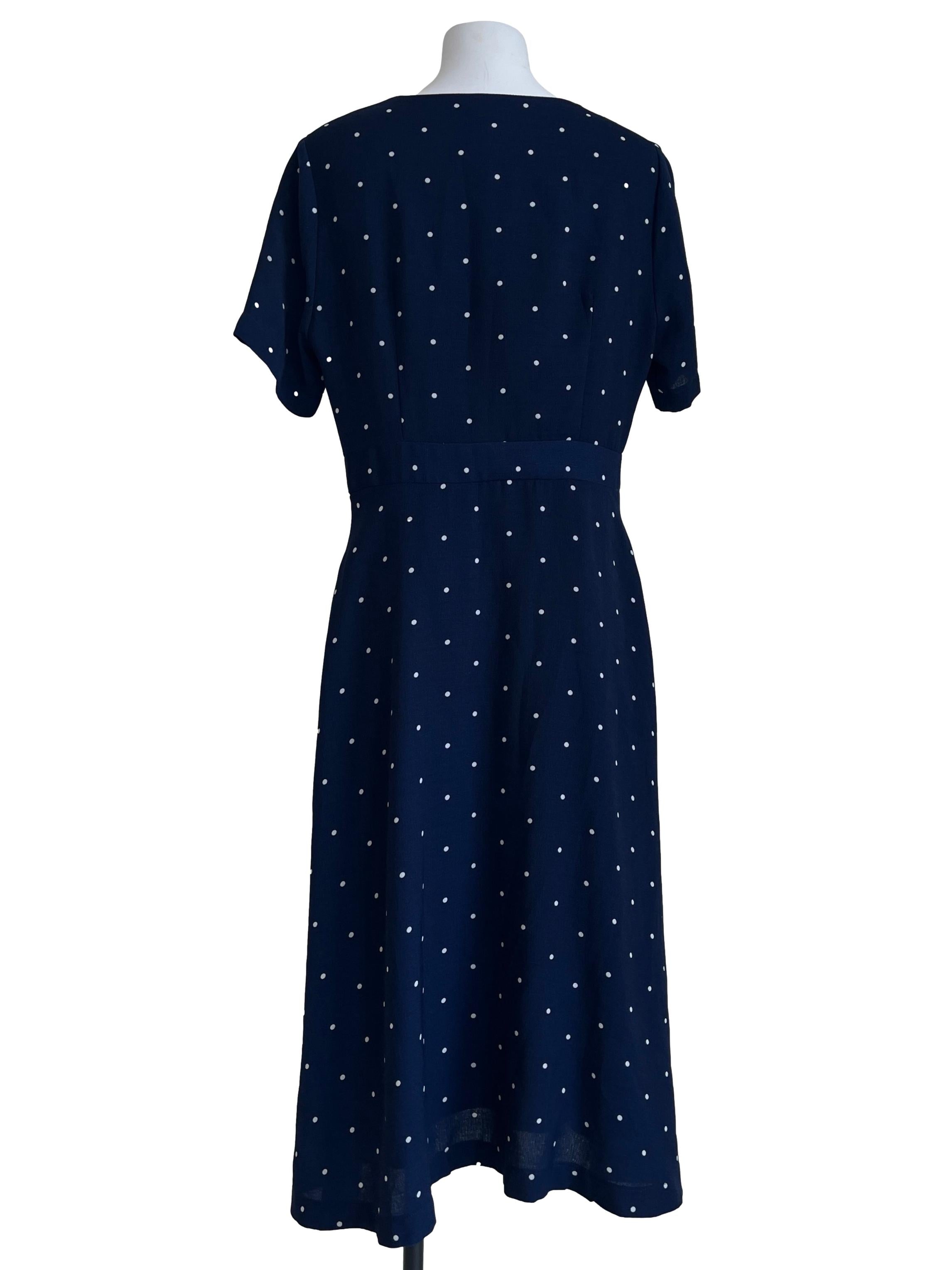 Peacock Blue V-Neck Polkadot A-Line Dress