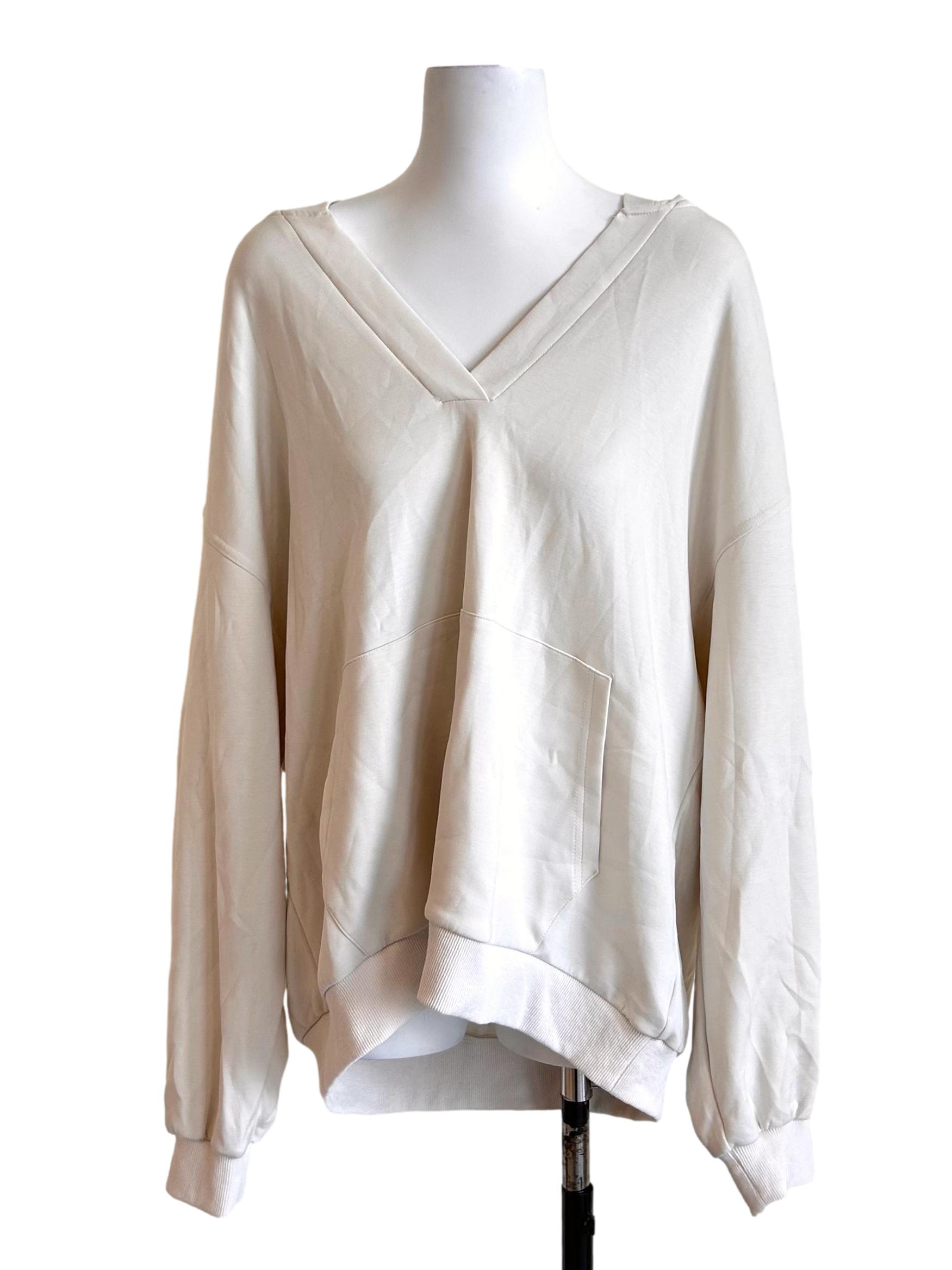 Cream Oversized V-Neck Sweatshirt Hoodie