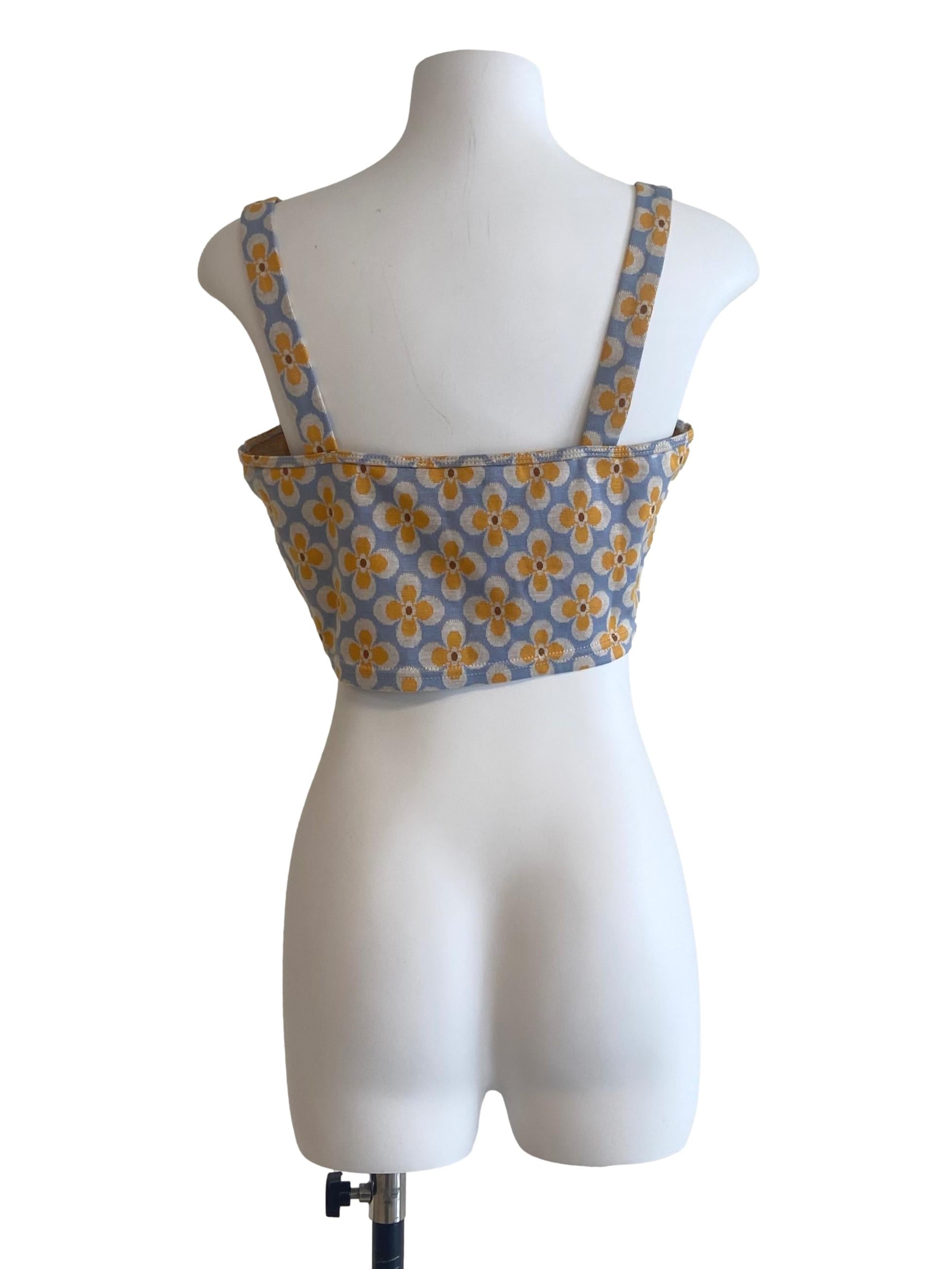 Stone Blue Yellow Floral Sleeveless Crop Top