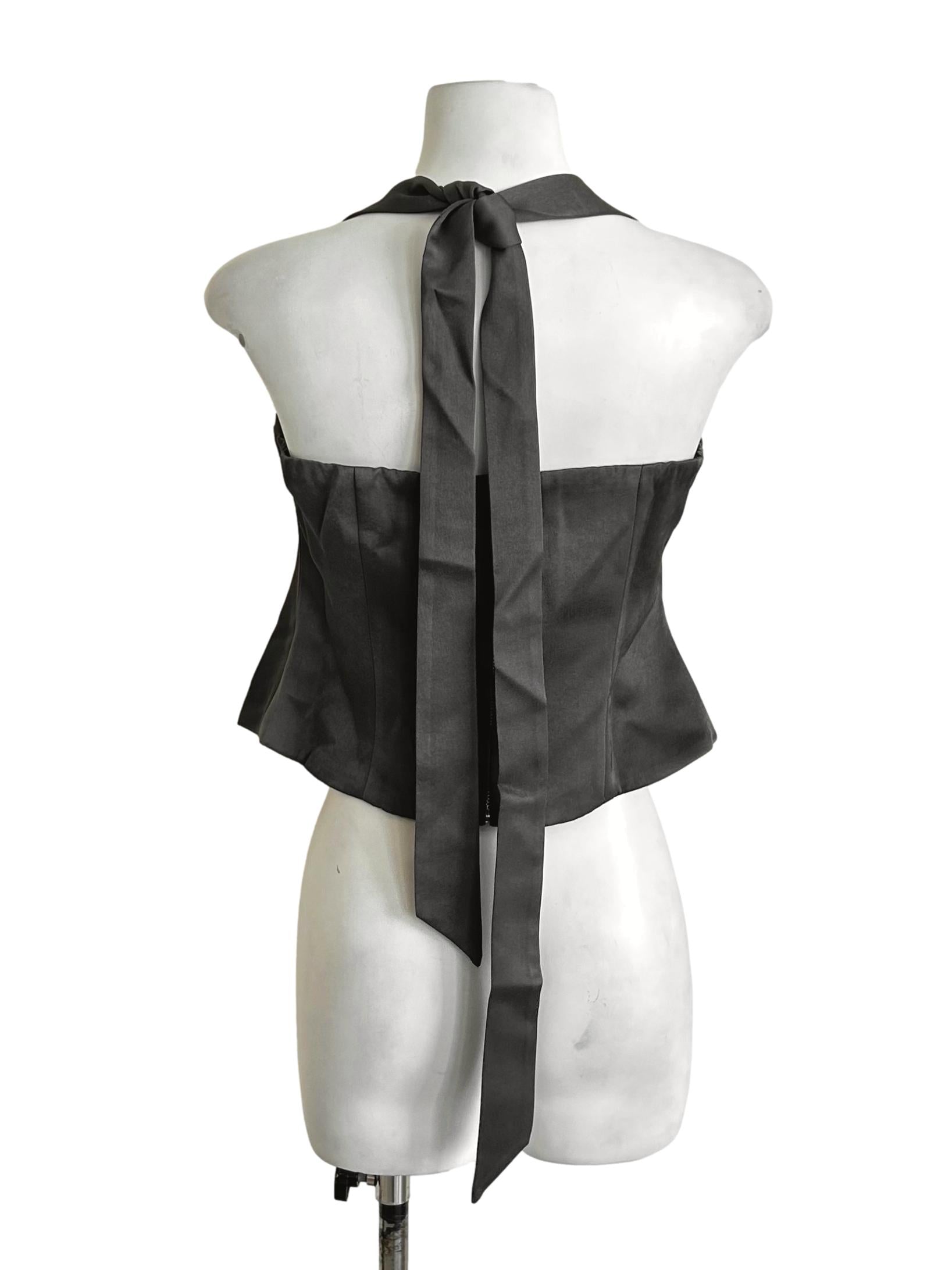 Charcoal Grey Satin Halter Corset Top