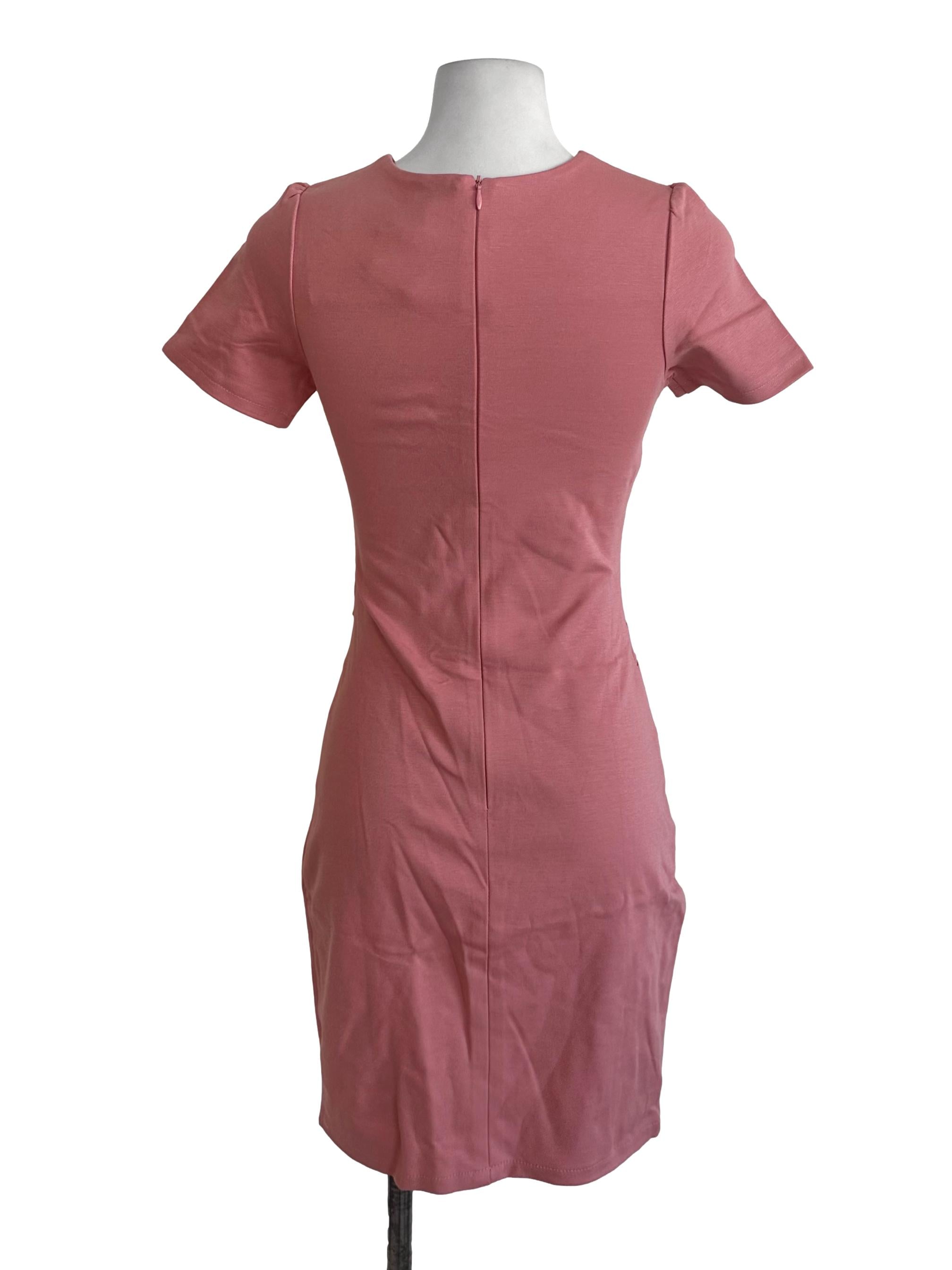 Salmon Pink Round Short Sleeve Dress