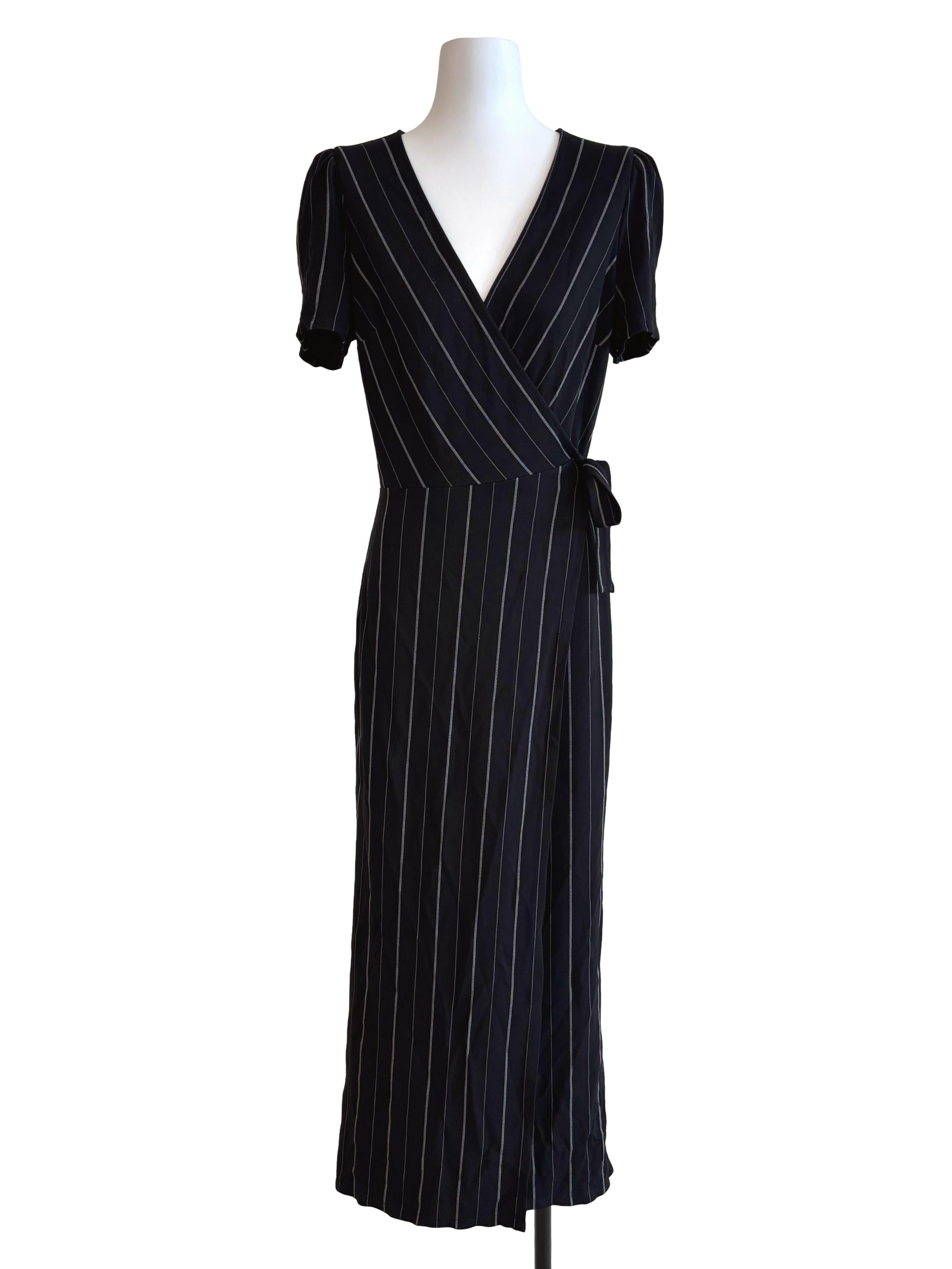 Jade Black Striped Maxi Wrap Dress