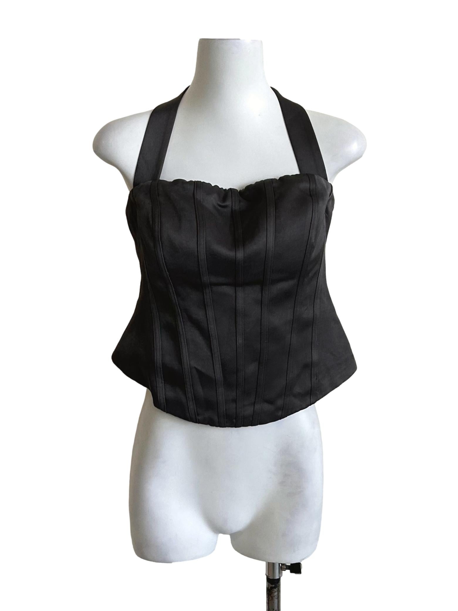 Charcoal Grey Satin Halter Corset Top