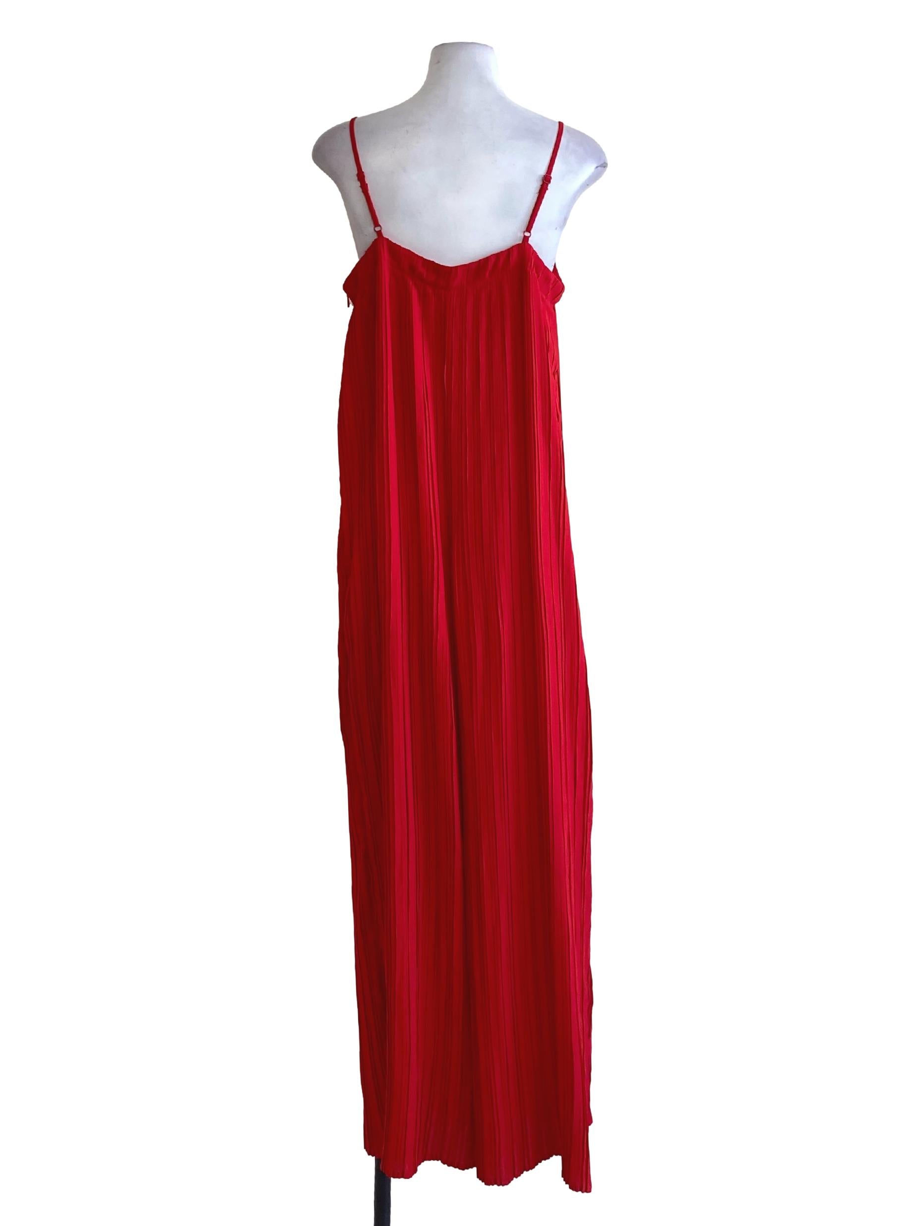 Crimson Red Pleated V-Sweetheart Neck Spaghetti Strap Jumpsuit LB