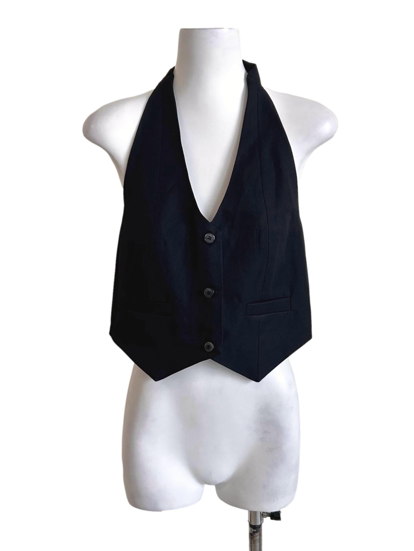 Black Button Halter Vest Top
