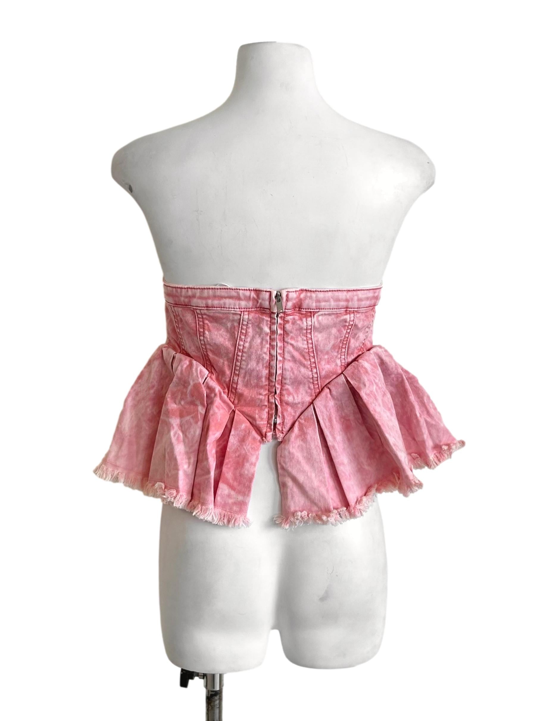 Pink Acid Wash Peplum Corset