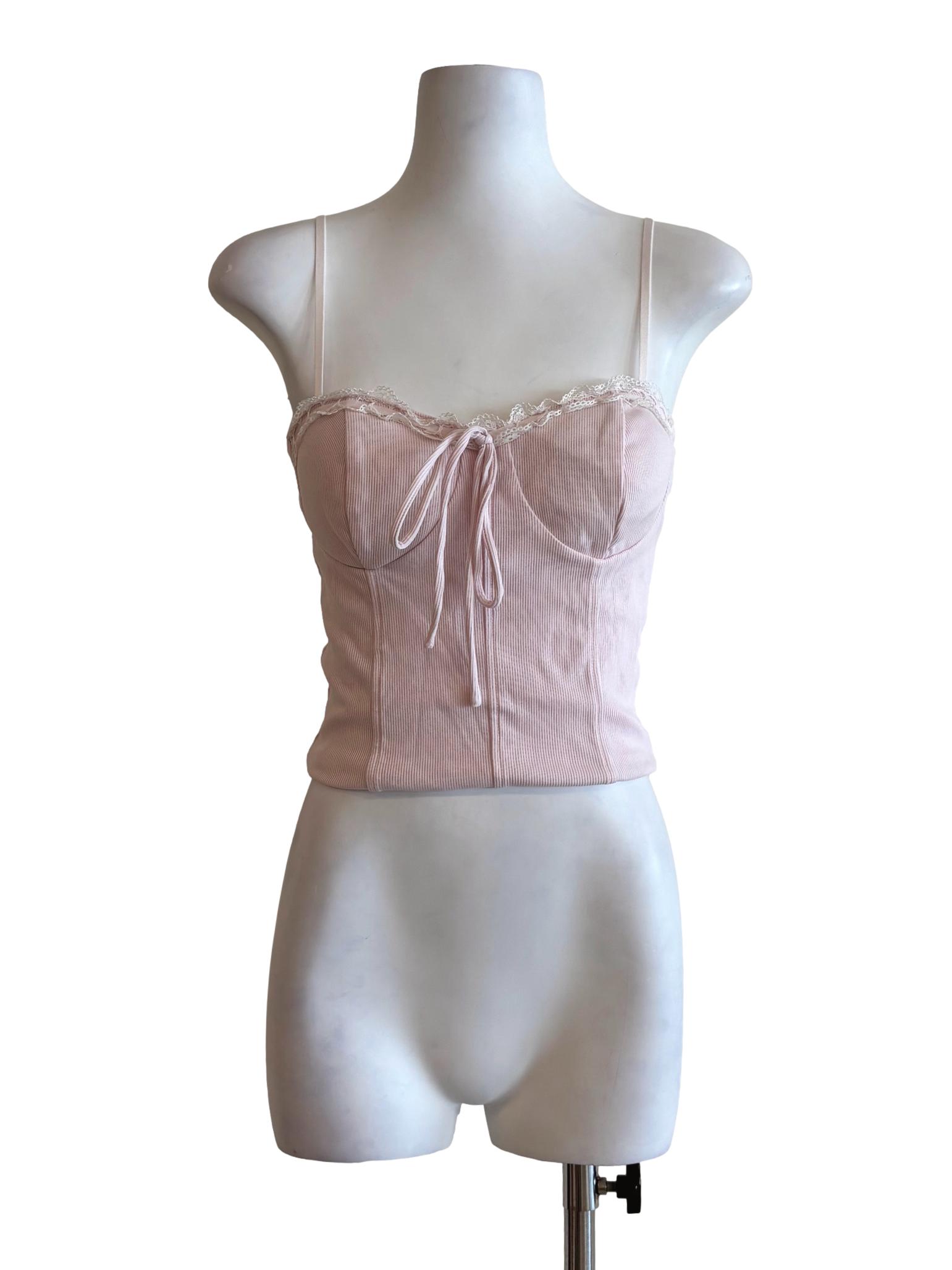 Baby Pink Ribbed Sweetheart Camisole