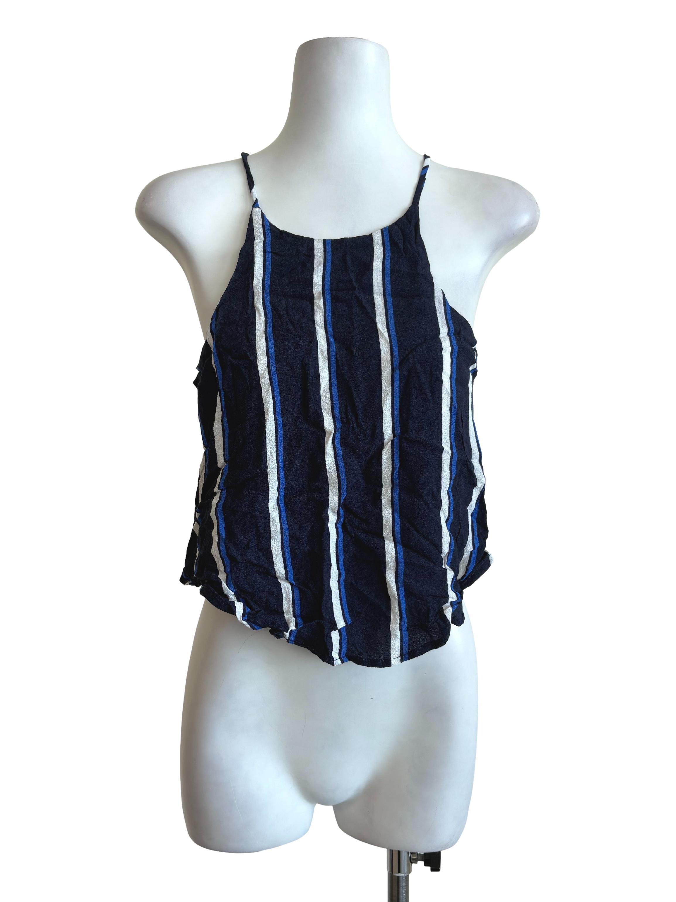 Dark Blue Stripped Layered Crop Top TEM