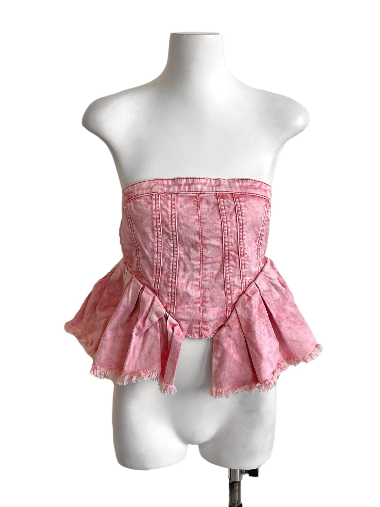 Pink Acid Wash Peplum Corset