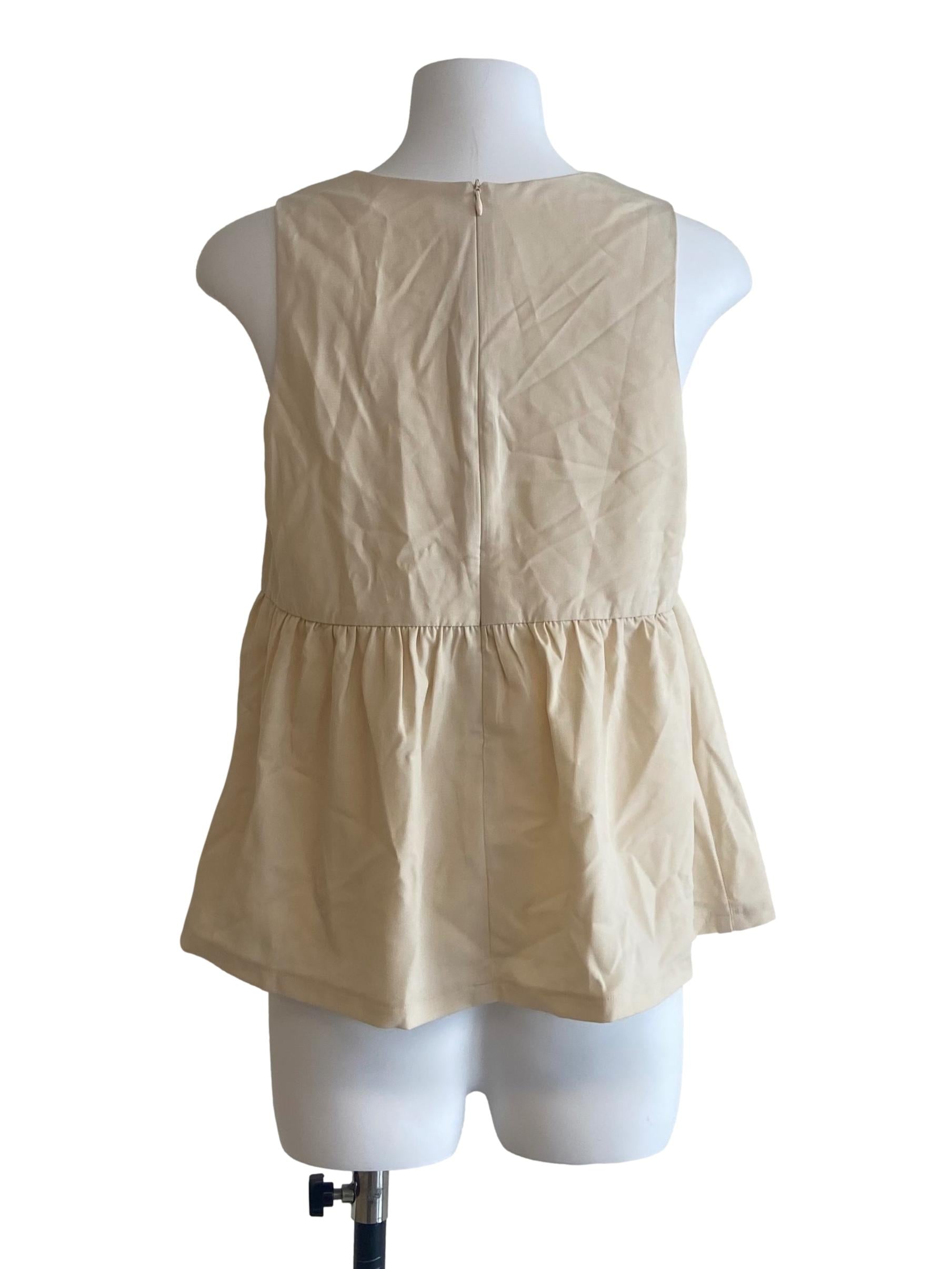 Cream Twill Sleeveless Blouse
