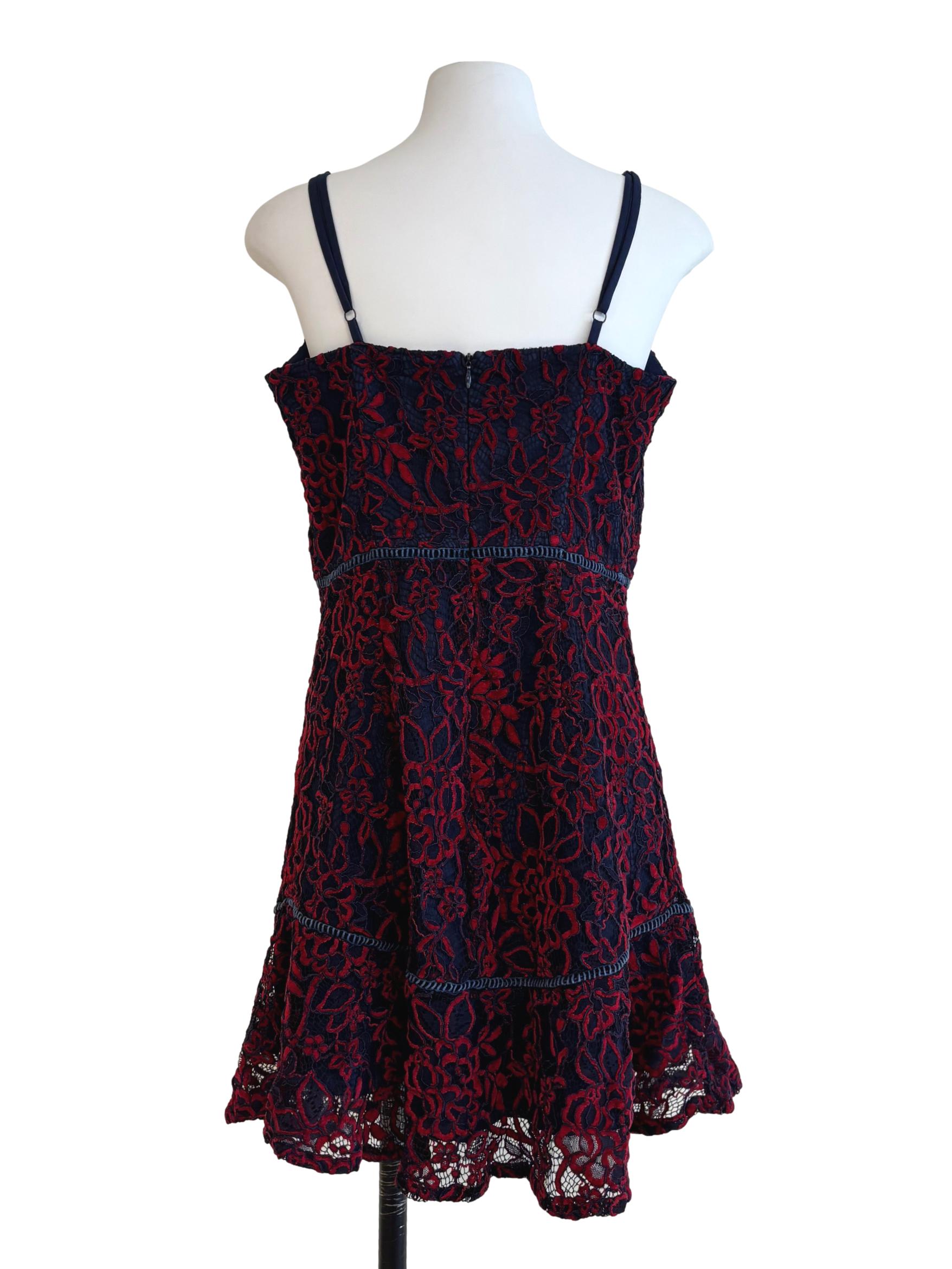 Midnight Blue And Red Mini Lace Dress