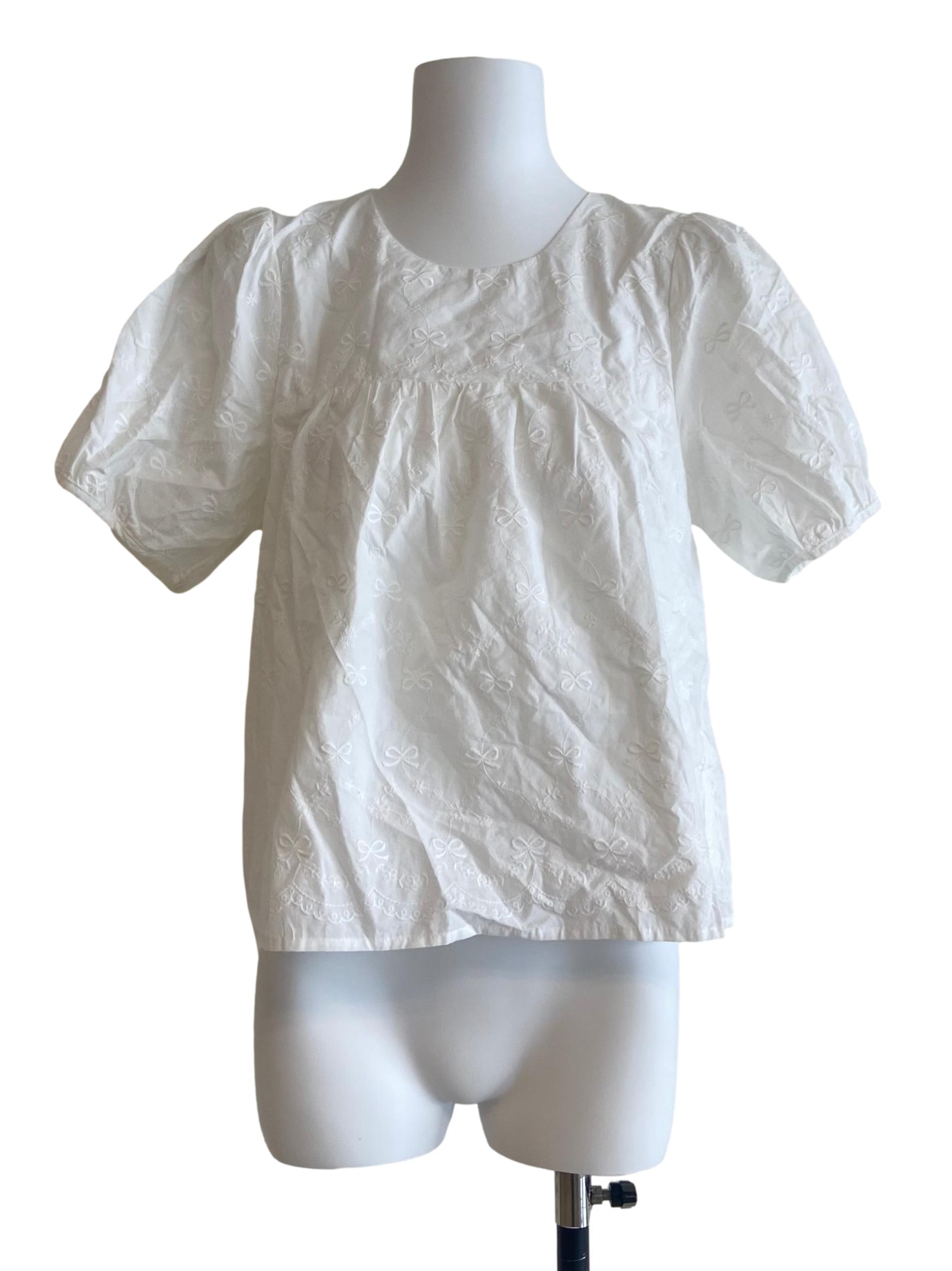 White Ribbon Embroidery Blouse