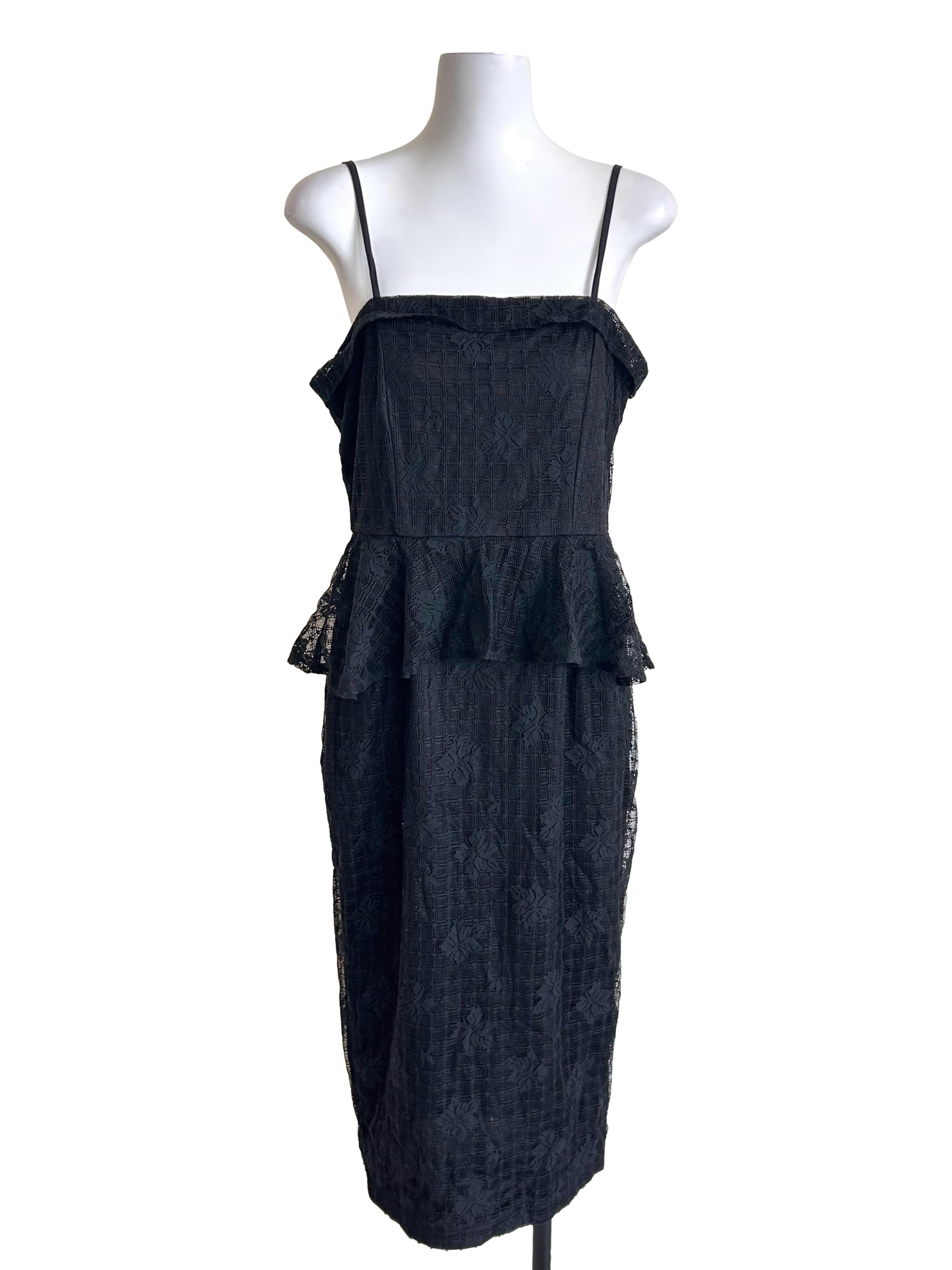 Black Lace Peplum Cami Dress