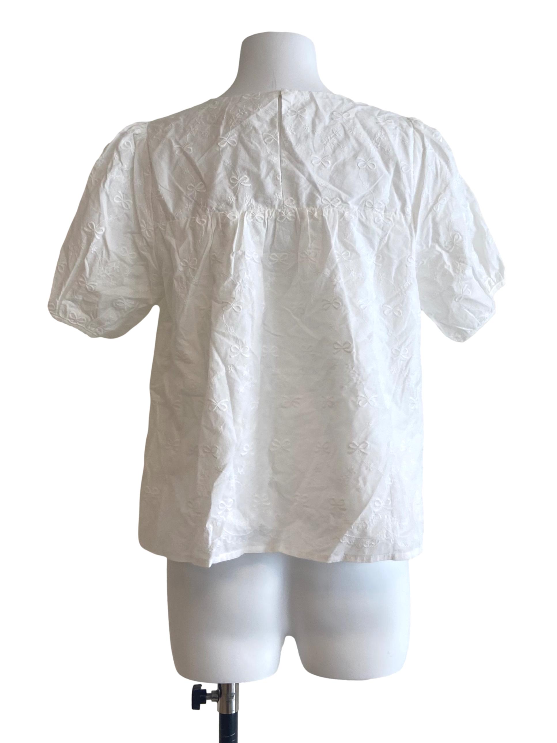 White Ribbon Embroidery Blouse