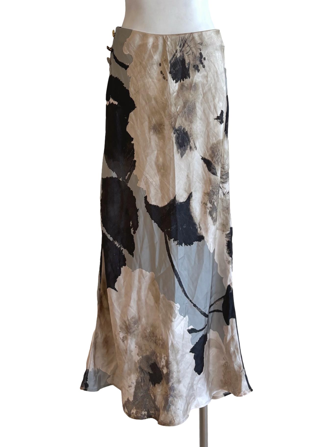 Soapstone Black Printed Satin Skirt