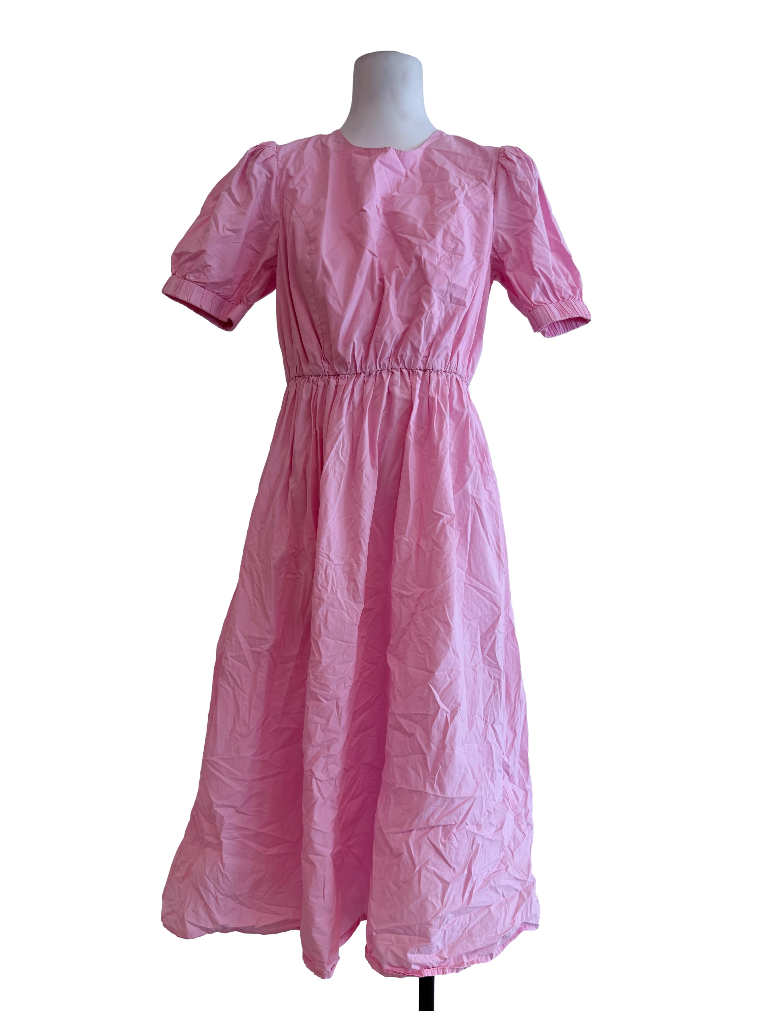 Pink Plain Cotton Dress