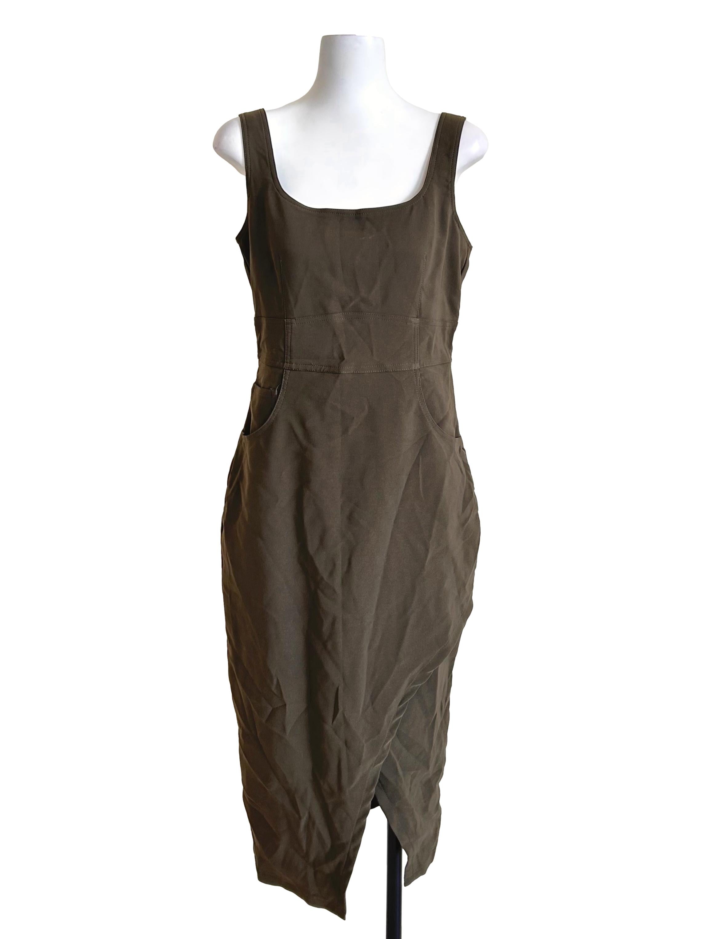Olive Green Asymmetrical Wrap Dress