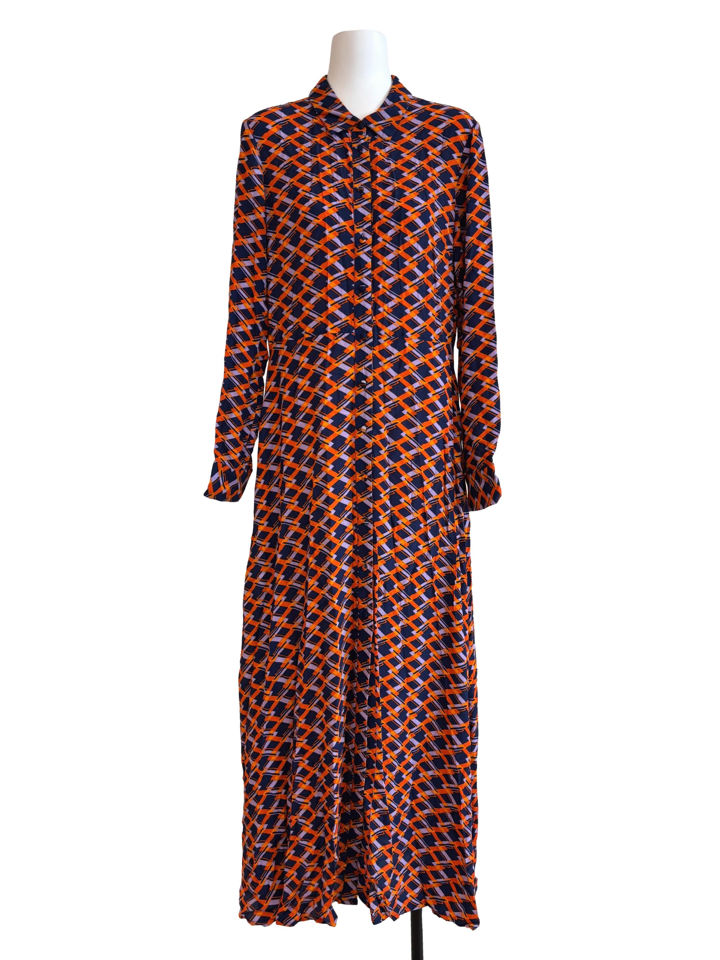 Tangelo Orange Navy Blue Straight Dress
