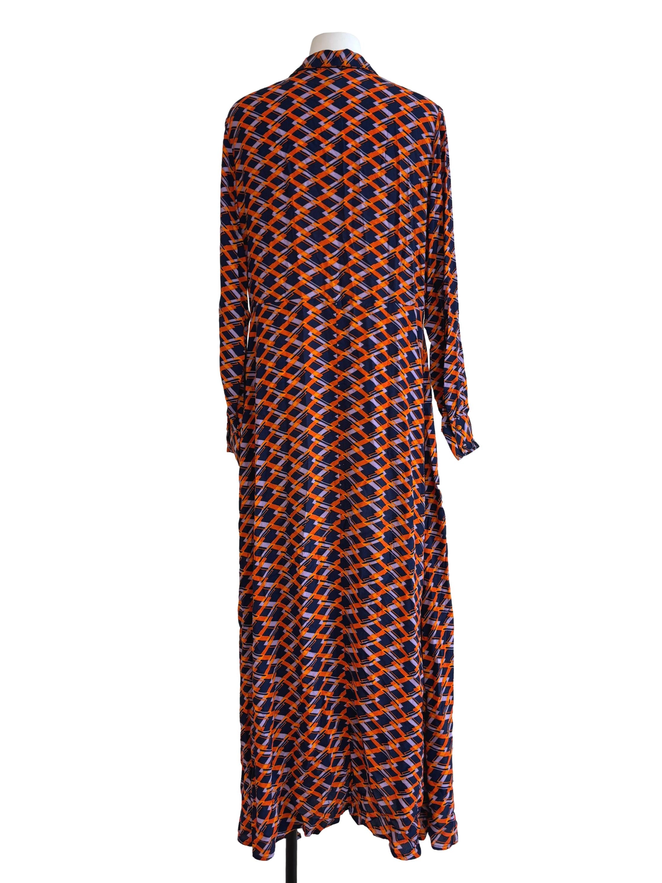 Tangelo Orange Navy Blue Straight Dress