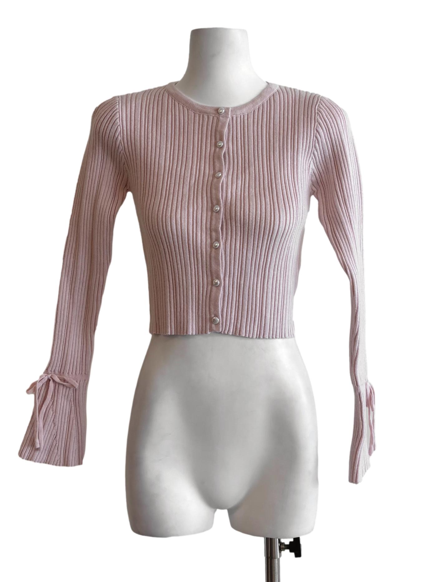 Baby Pink Ribbed Buttoned Cardigan