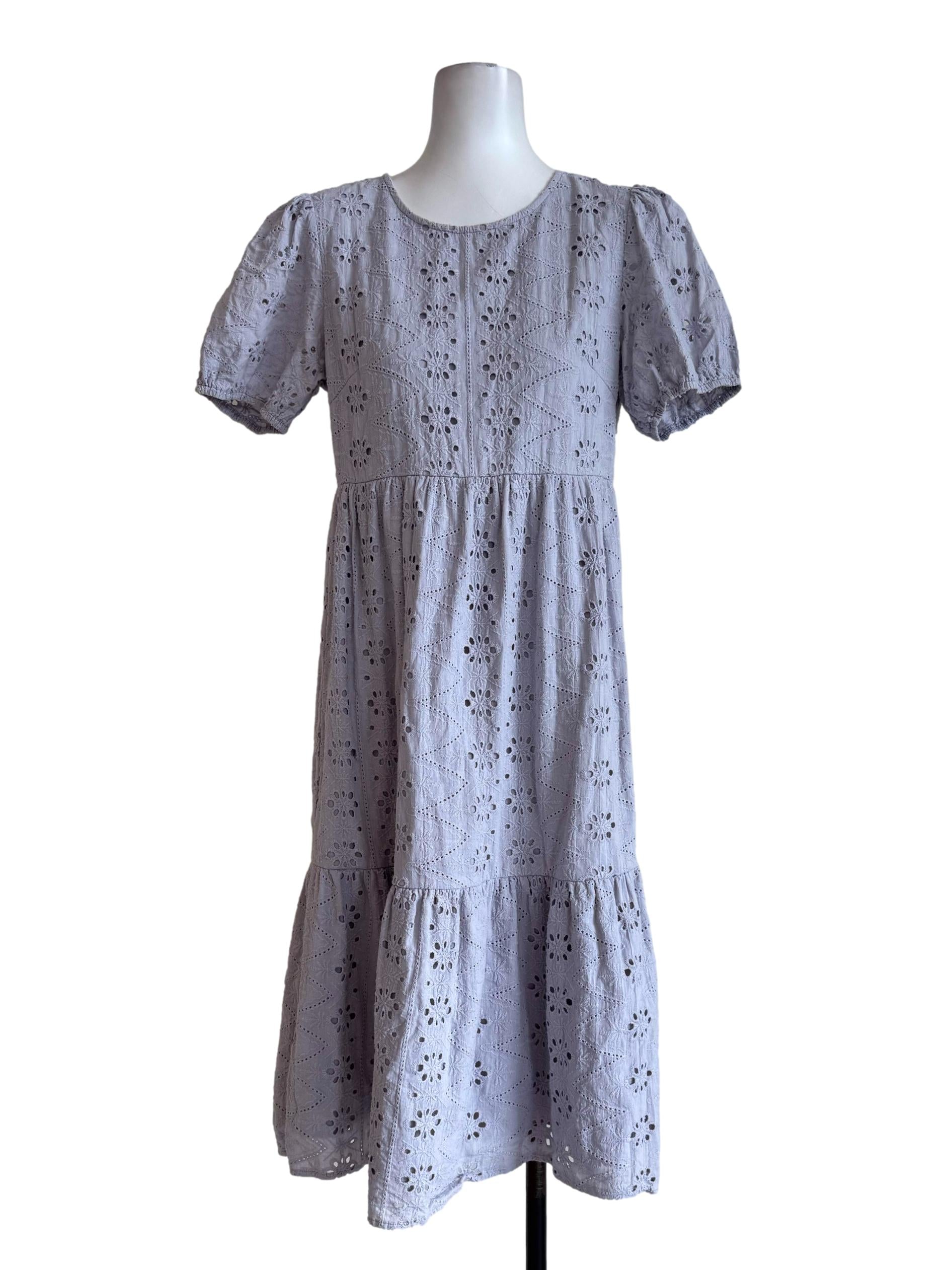 Cloud Ash Embroidery Round Neck Dress