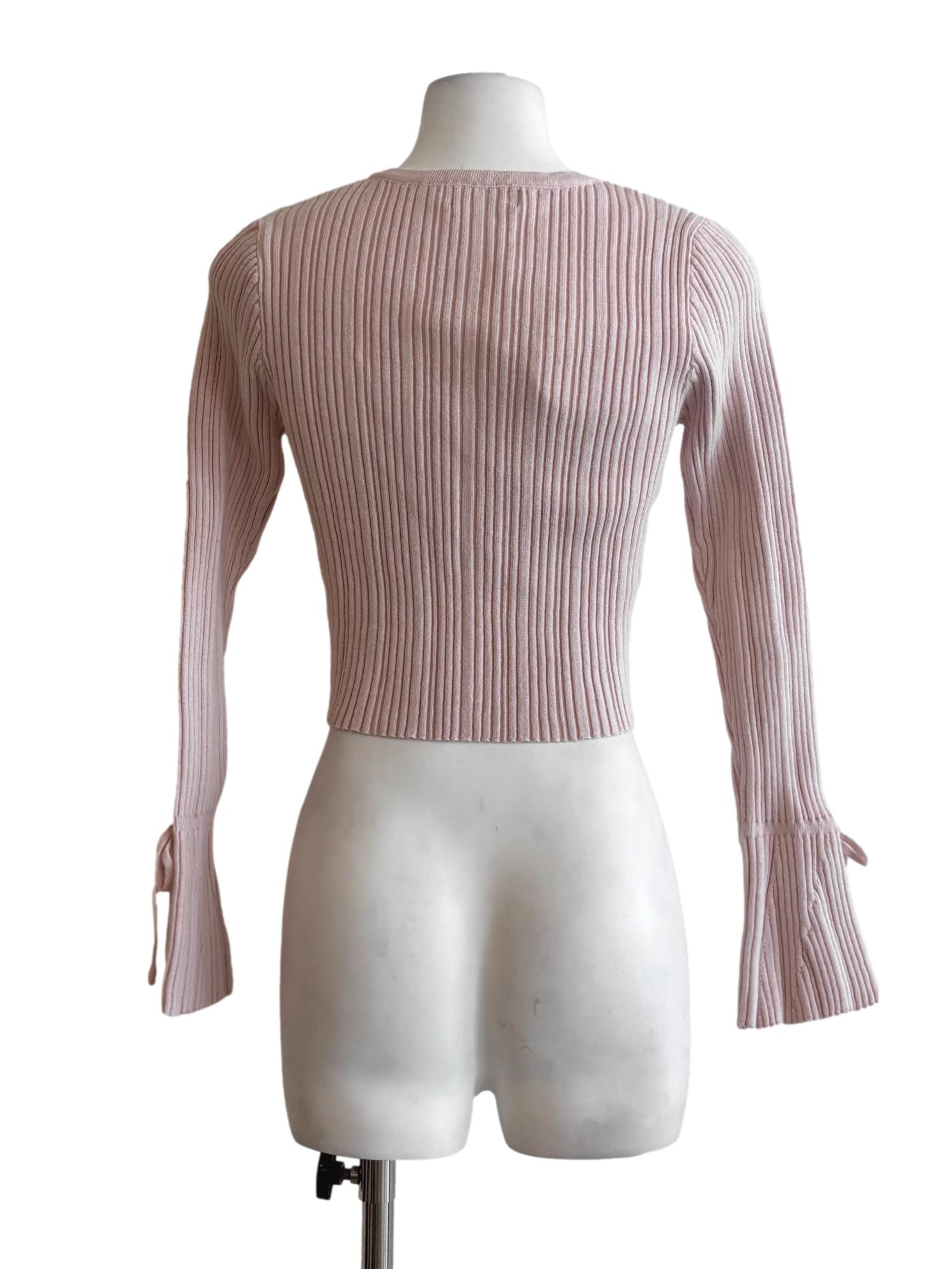 Baby Pink Ribbed Buttoned Cardigan