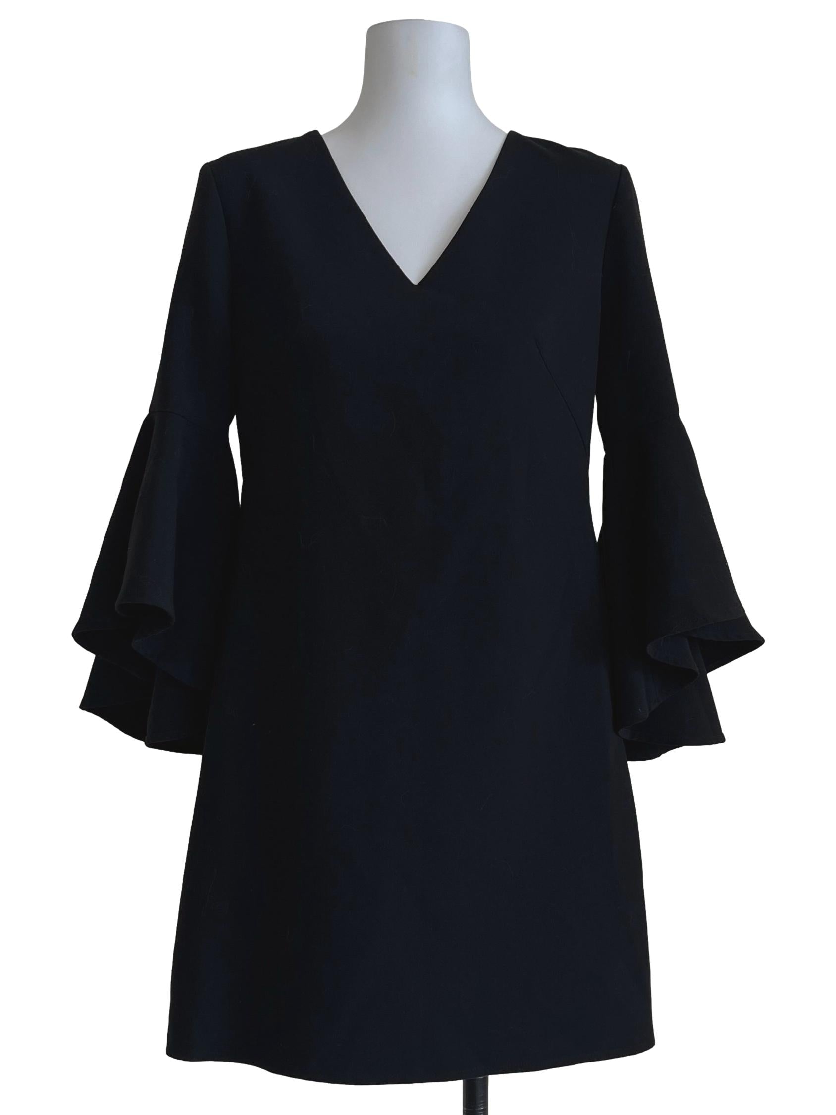 Jade Black V-Neck Flared Sleeve Dress