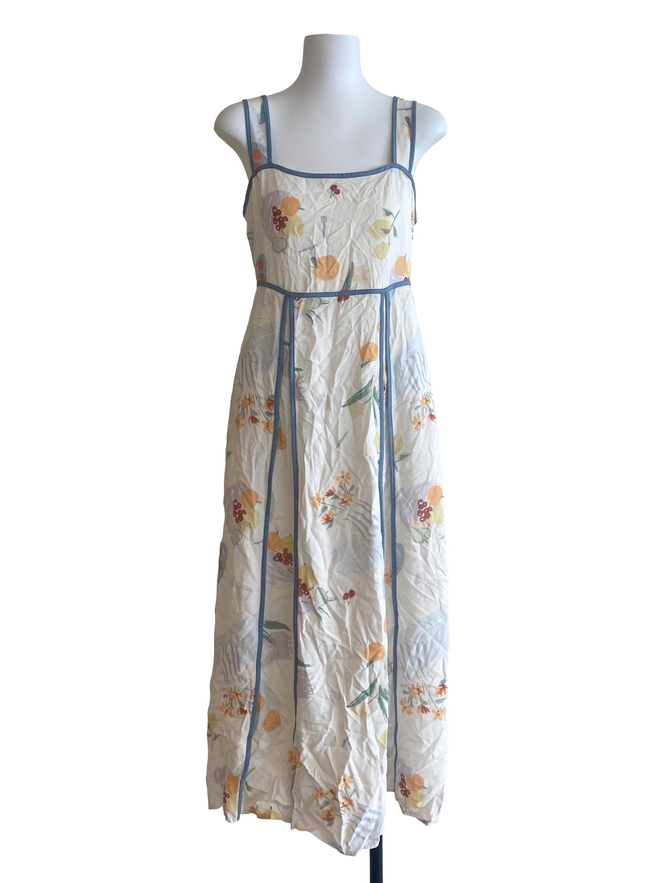 White Sleeveless Floral Apron Dress