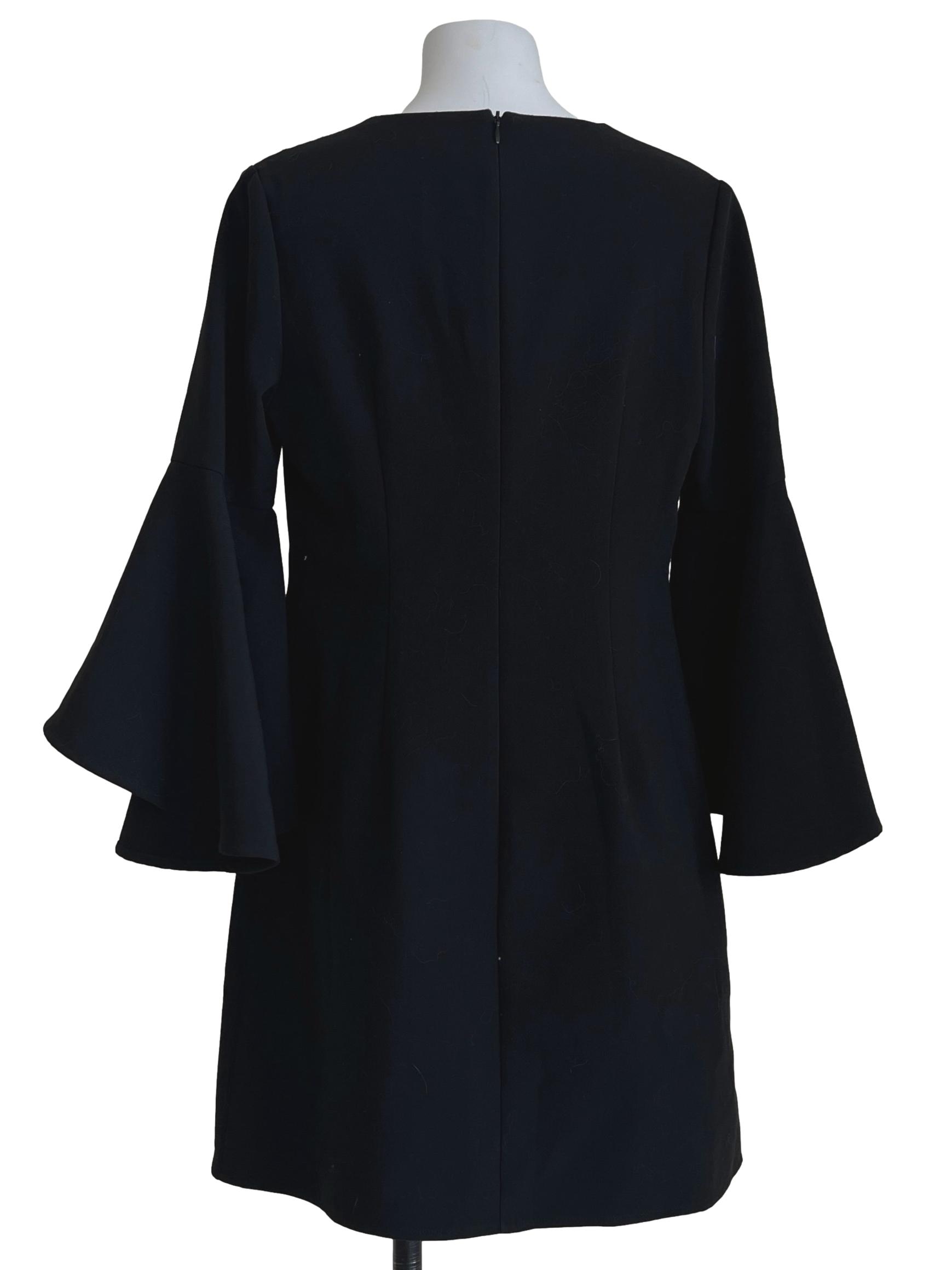 Jade Black V-Neck Flared Sleeve Dress