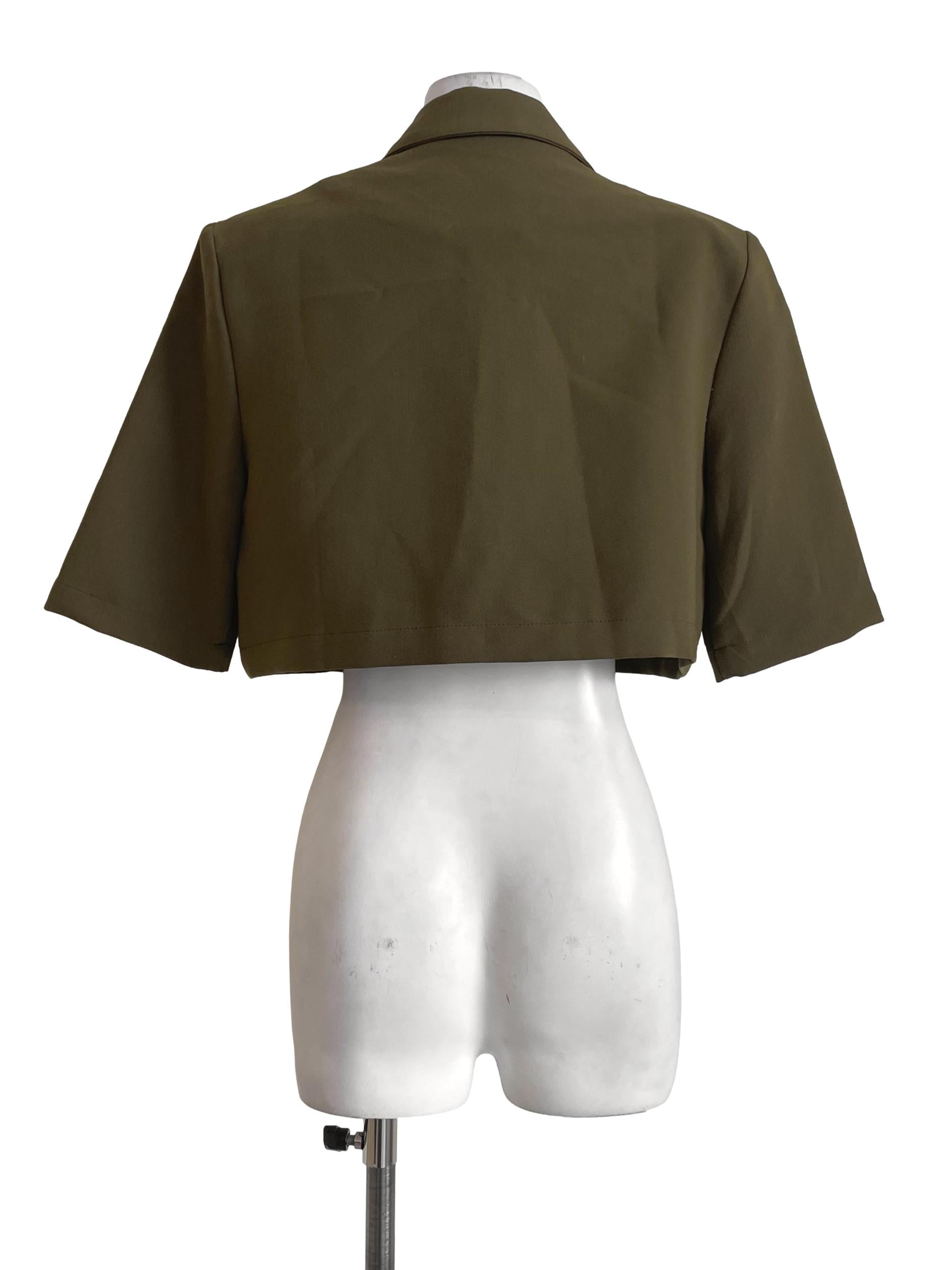 Army Green Peak Lapel Crop Blazer YHF