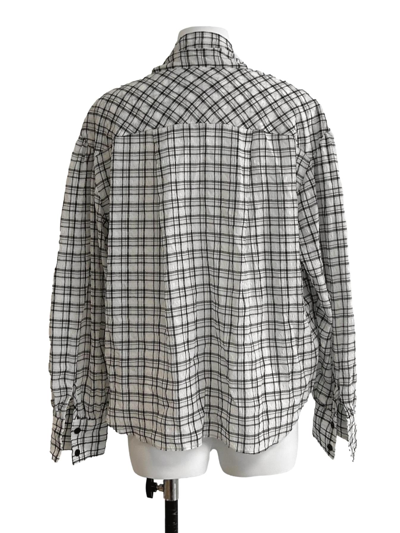 Powder White And Black Gingham Blouse