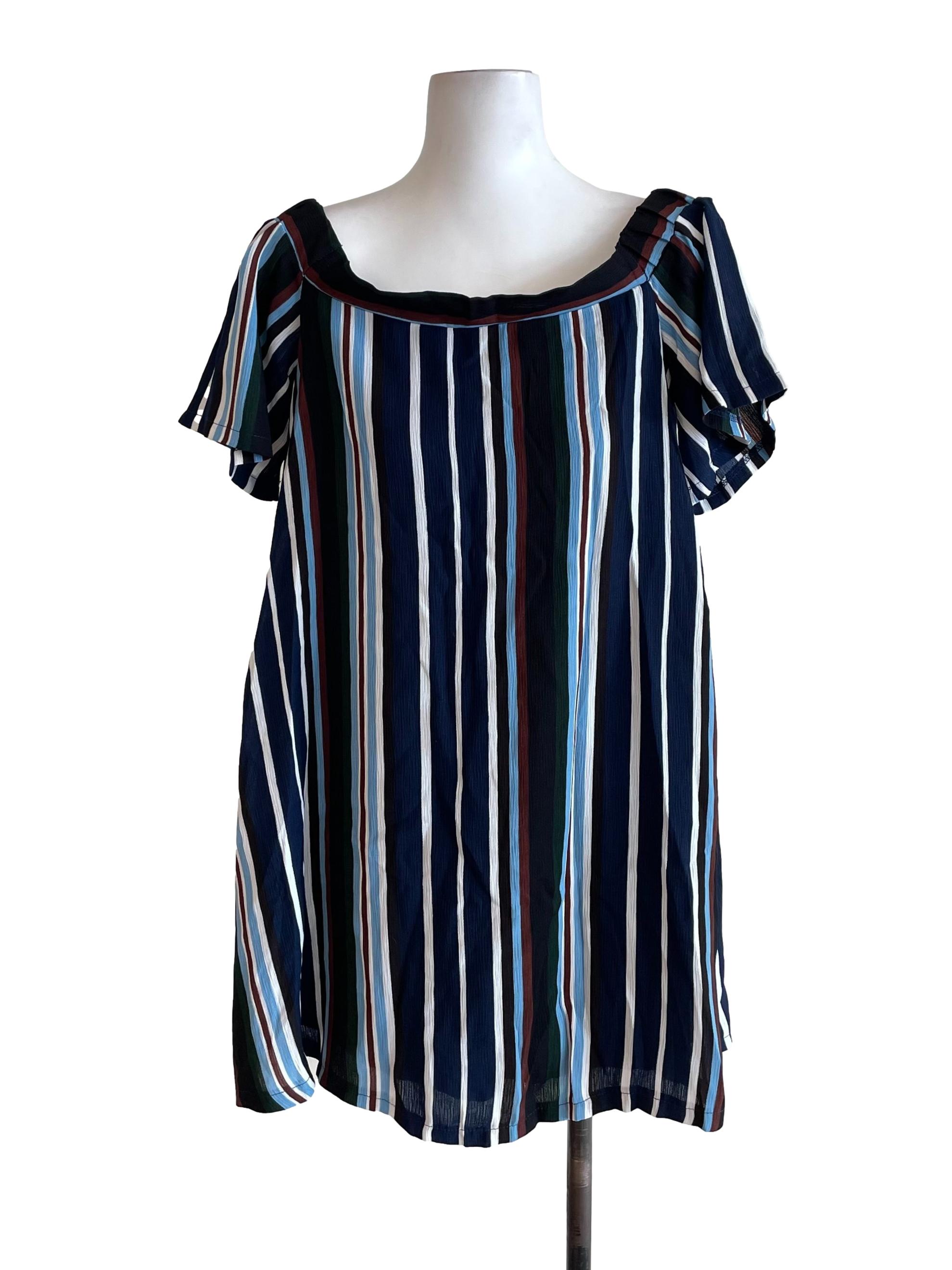 Navy Stripe Off Shoulder Dress