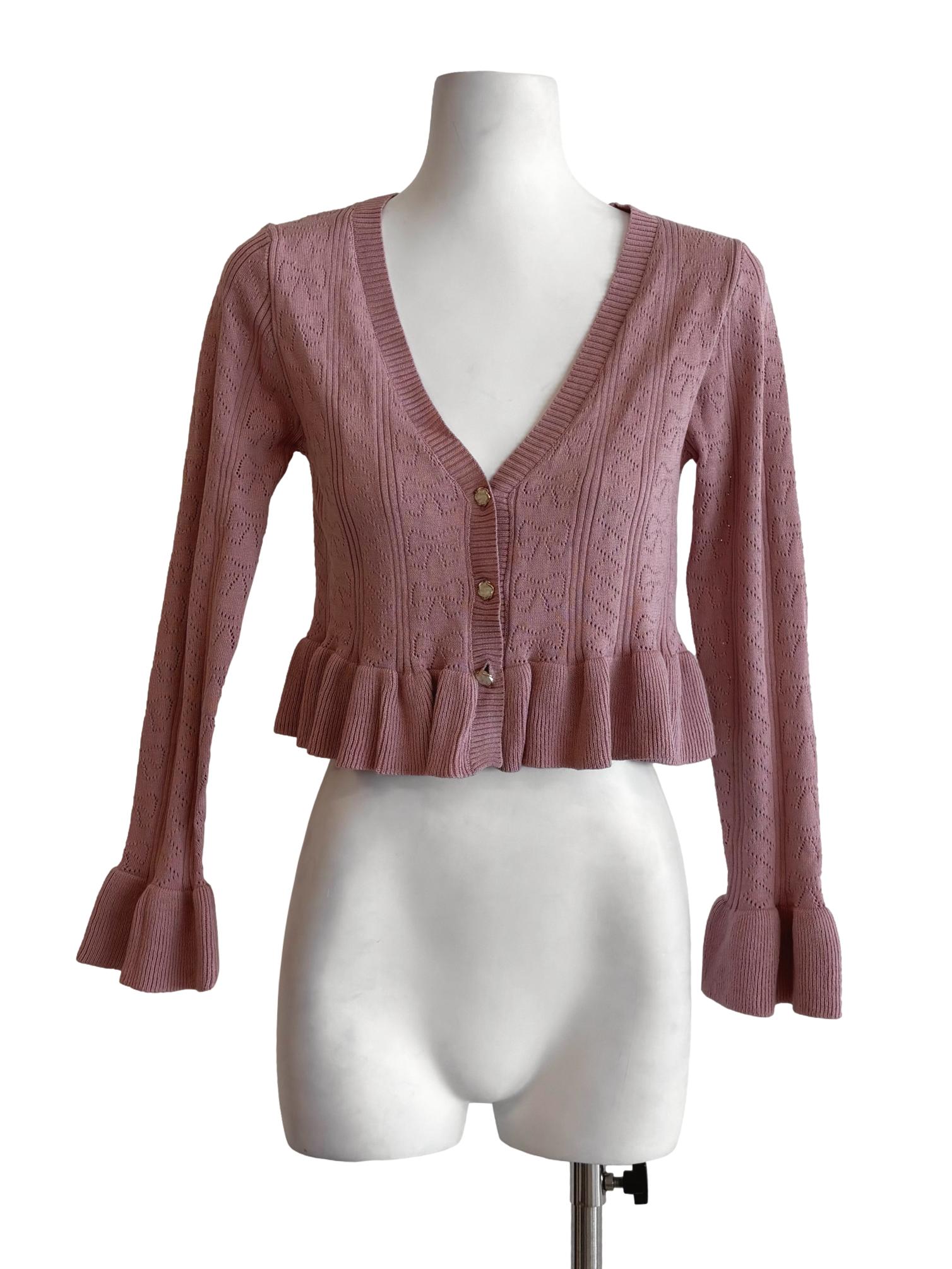 Dusty Pink Wide Neck Peplum Cardigan
