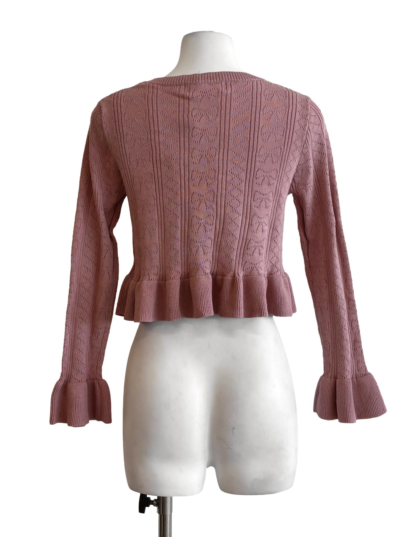 Dusty Pink Wide Neck Peplum Cardigan