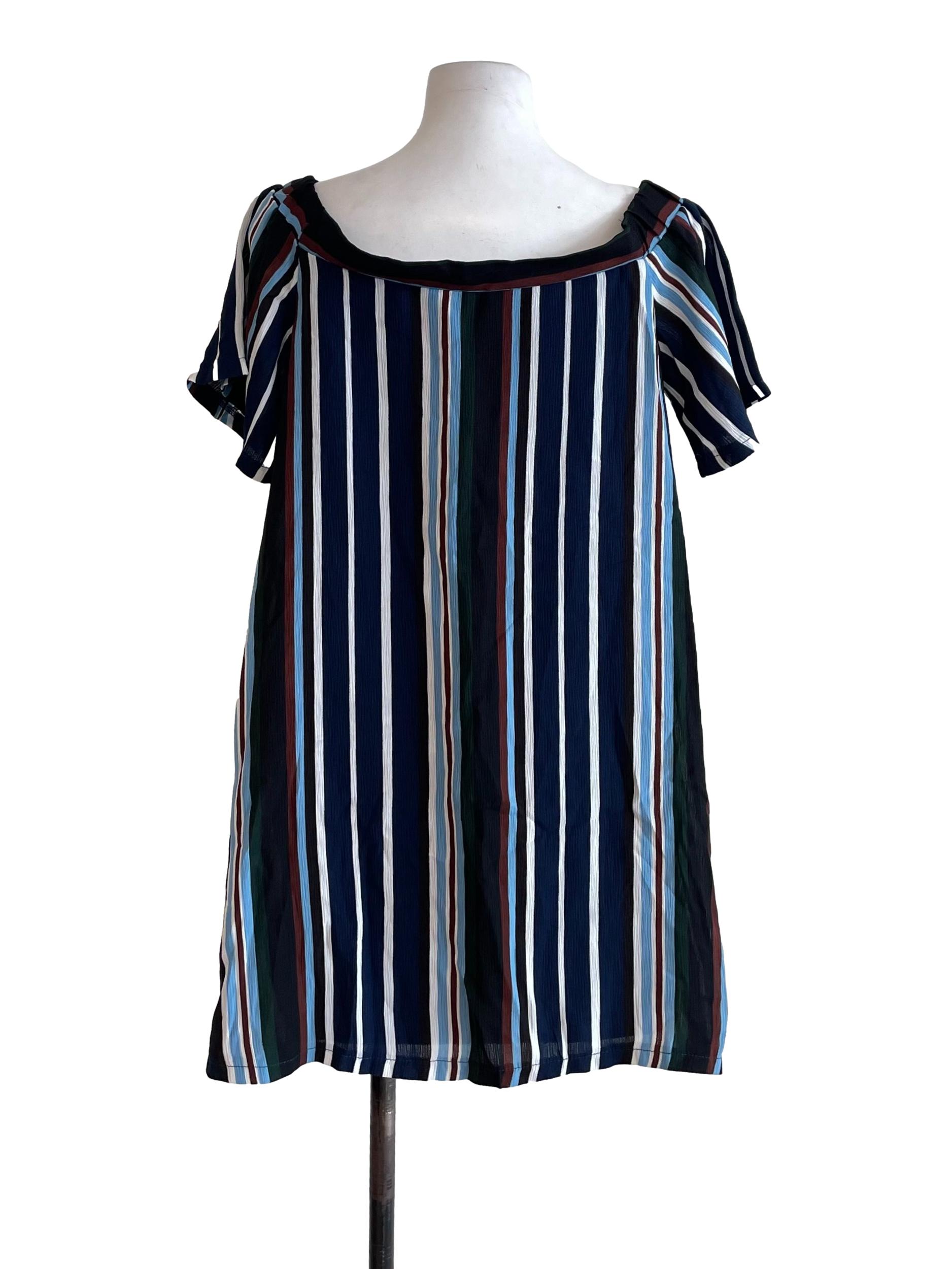 Navy Stripe Off Shoulder Dress