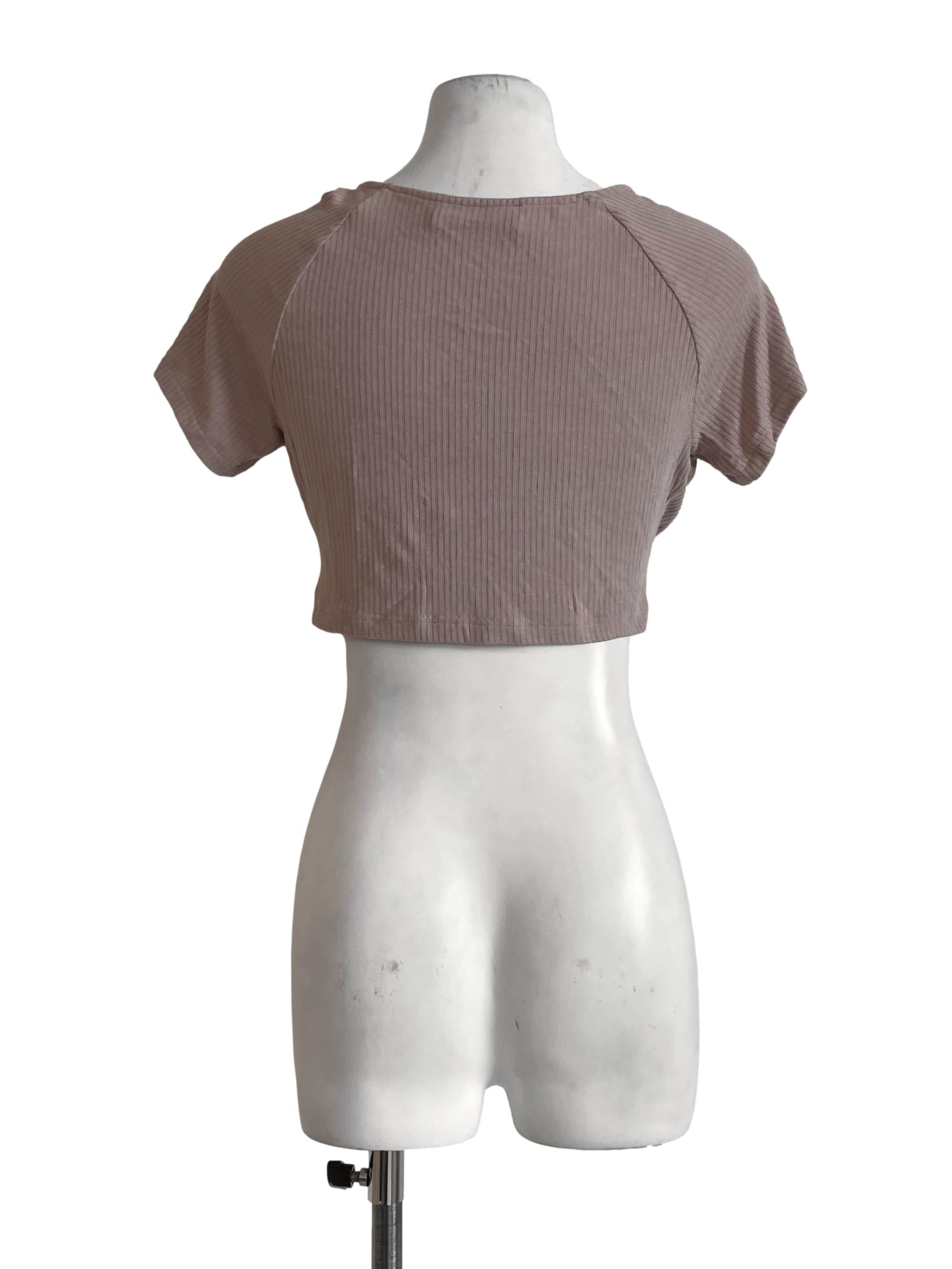 Pastel Brown Ribbed Square Neck Top