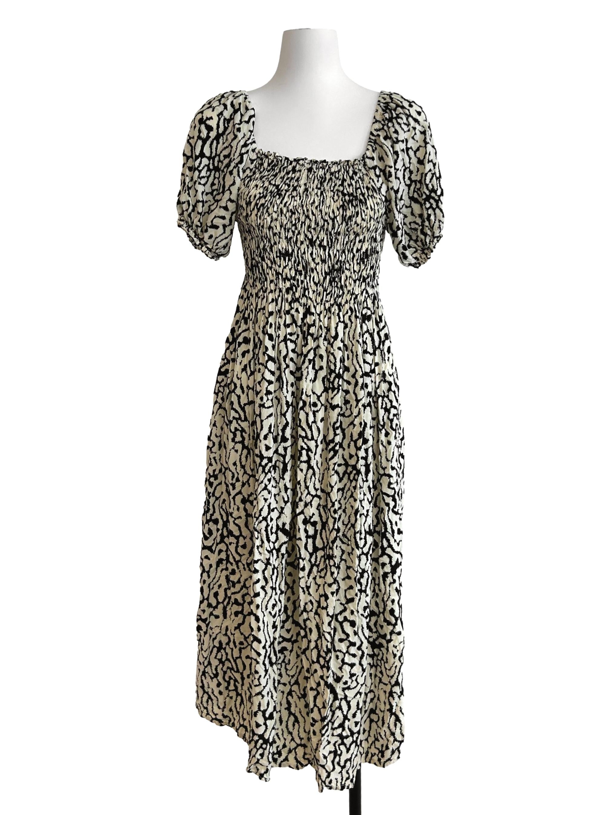 Cream And Black Midi Dress