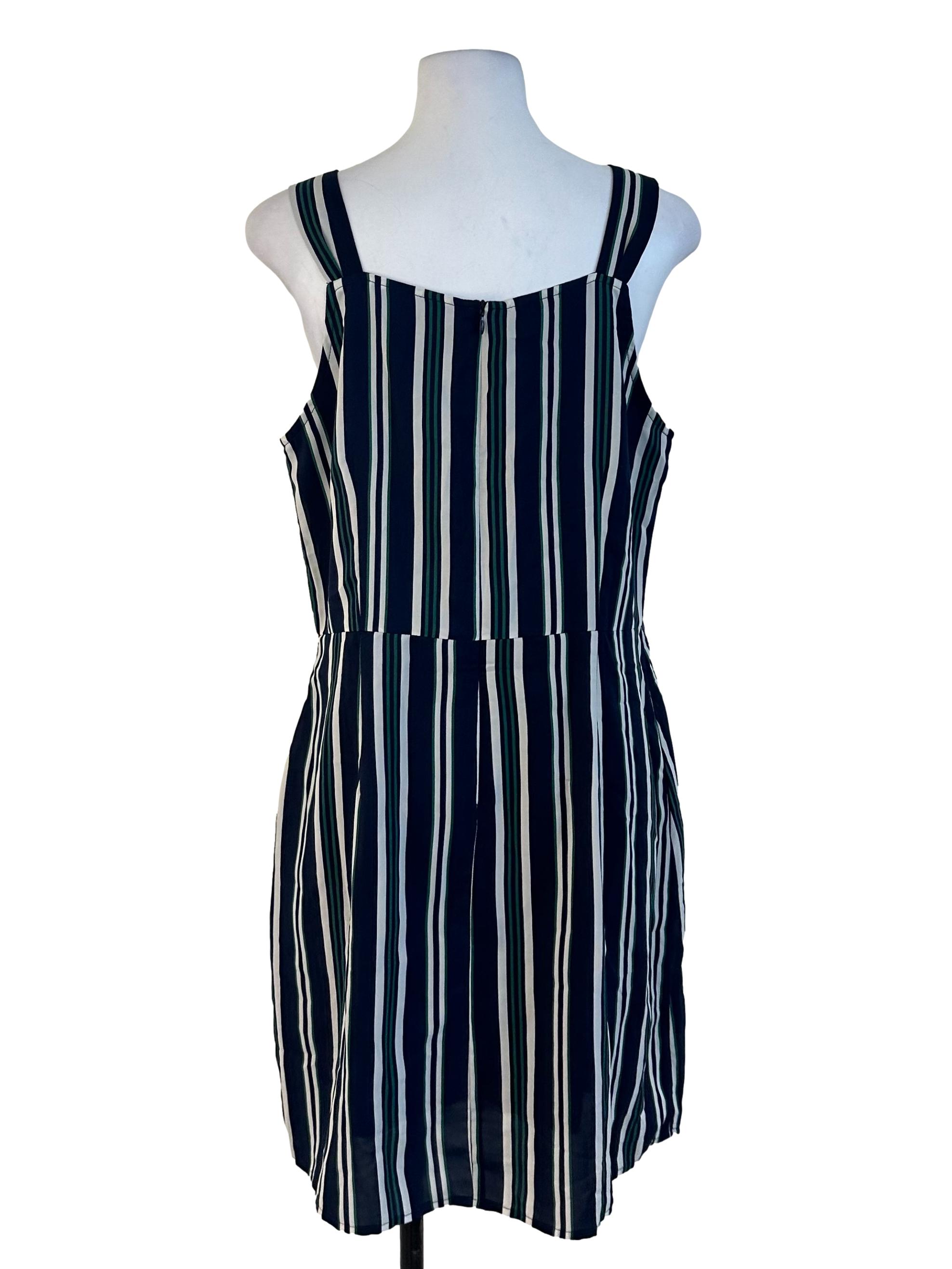 Navy Blue Stripe Button Dress