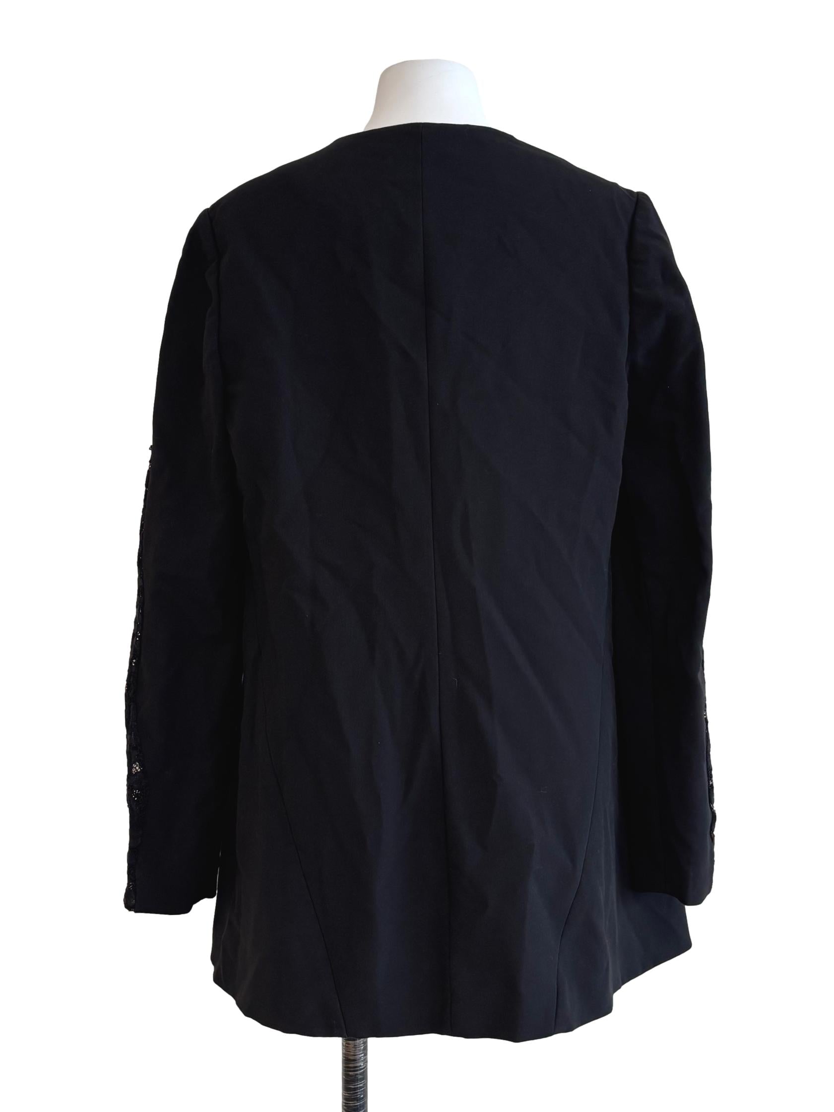 Jet Black One Button Lace Sleeve Blazer